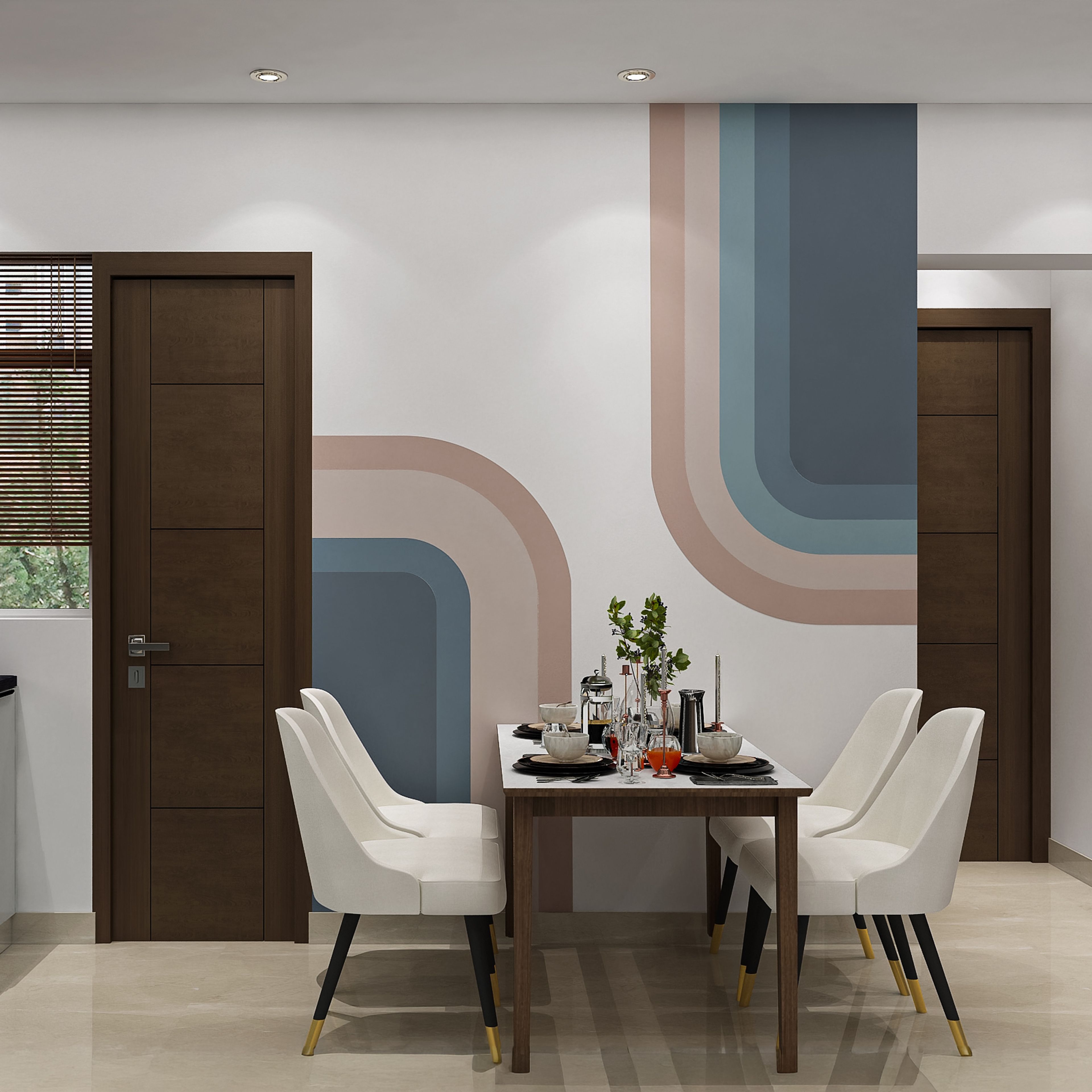 Dining Room Design with Wooden 4-Seater Dining Table and Chairs