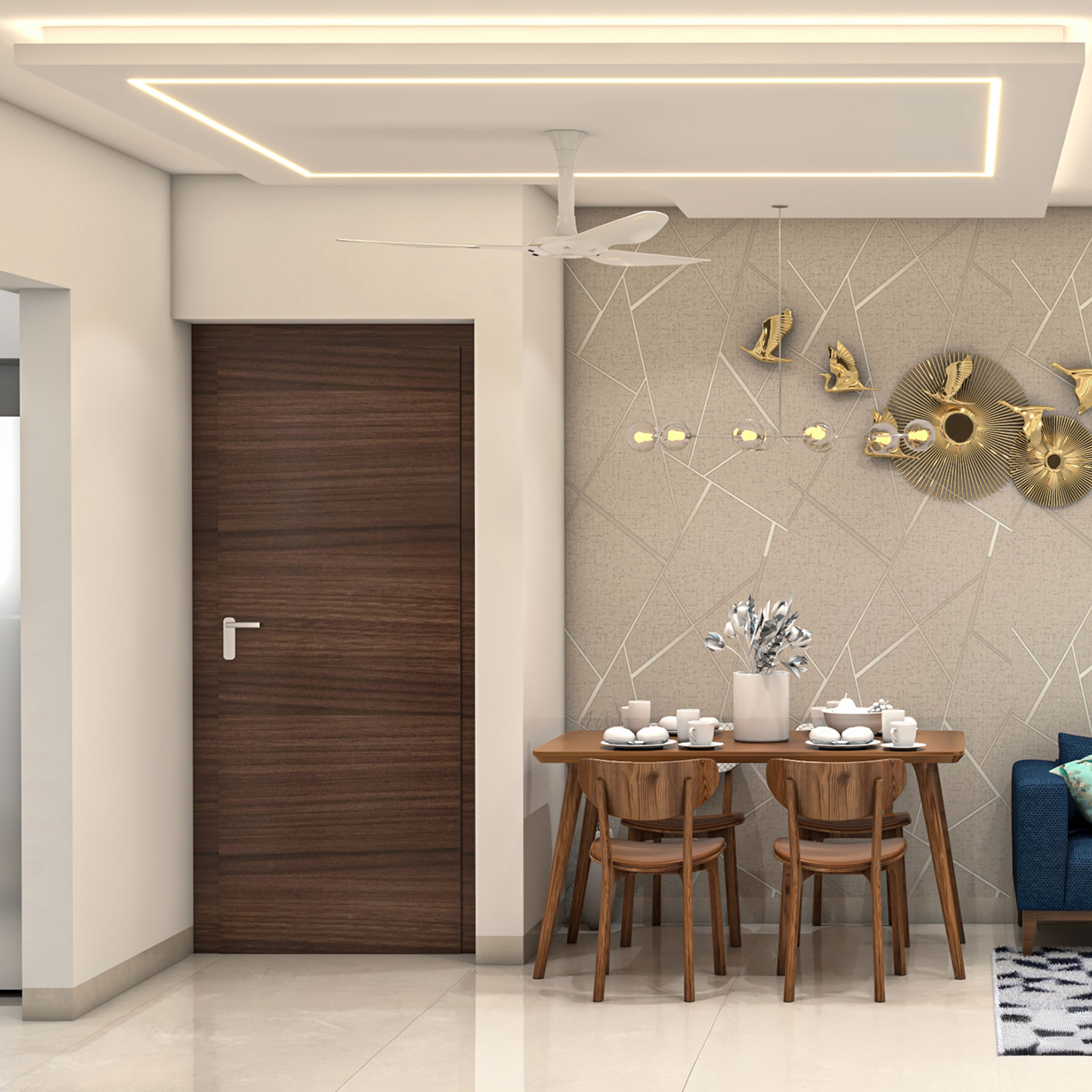 Dining Room Design with Wooden Dining Furniture and Built-In Sideboard