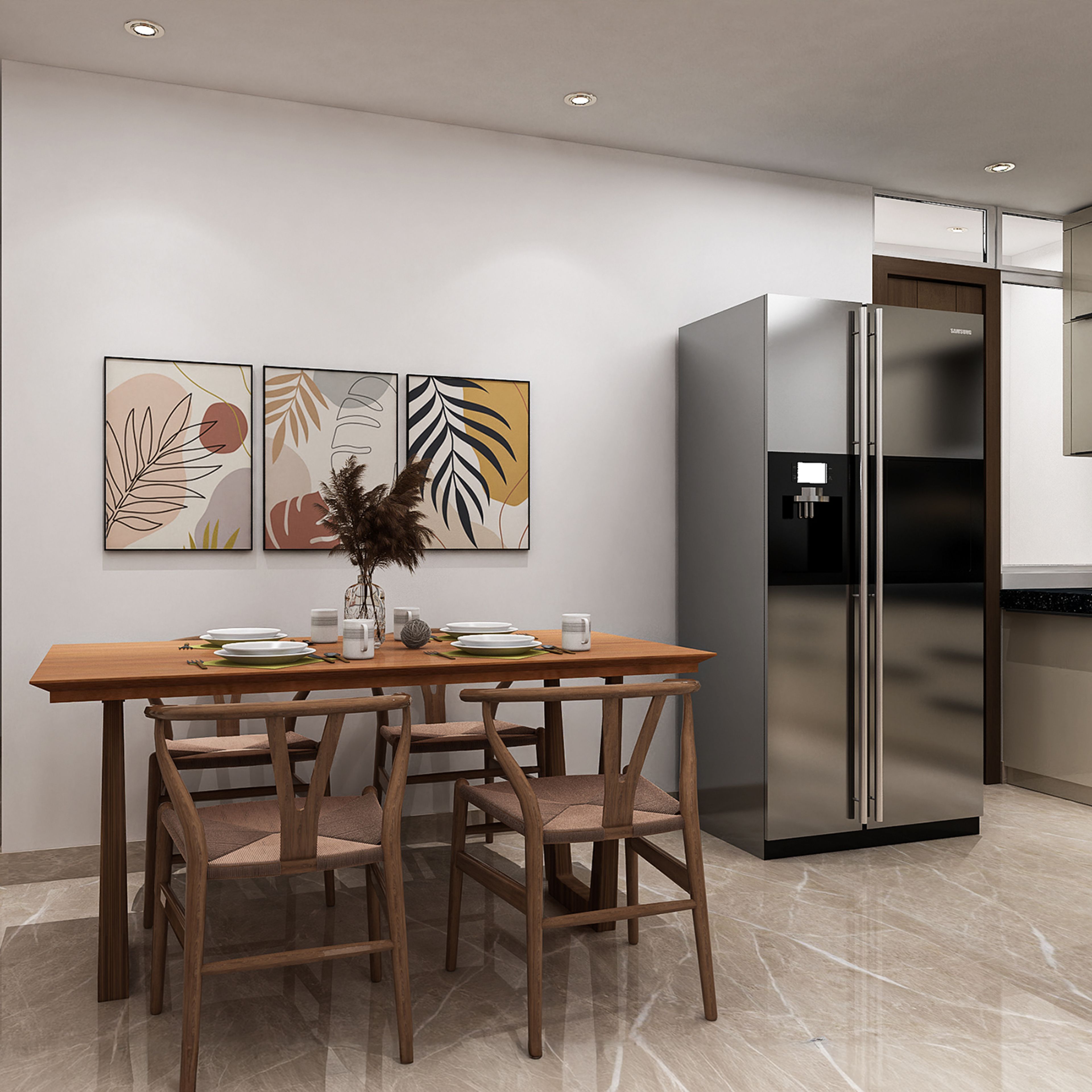 4-Seater Dining Room Design with Streamlined Cabinet Storage