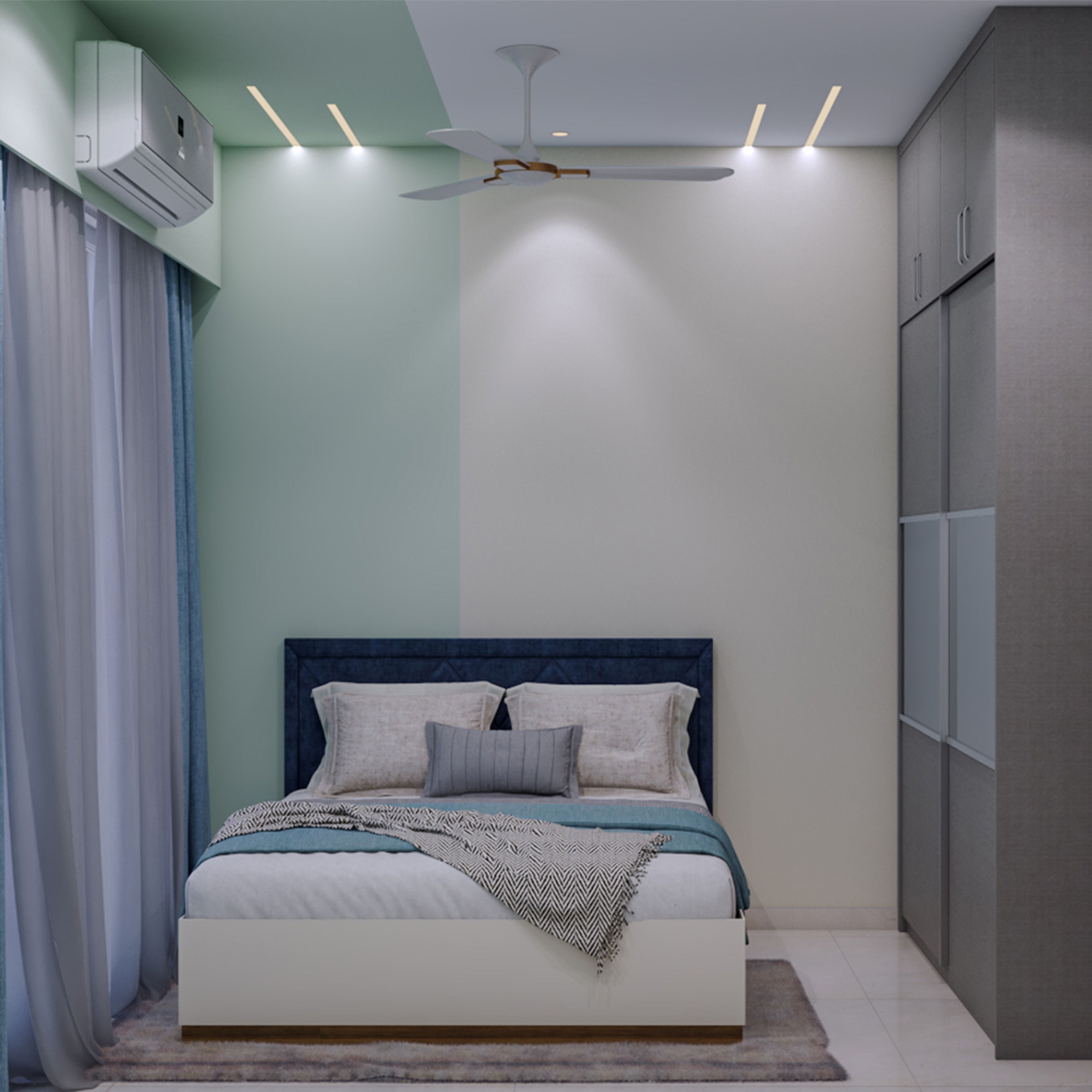 Contemporary Kids Bedroom Design With Platform Bed, Built-In Wardrobe and Desk