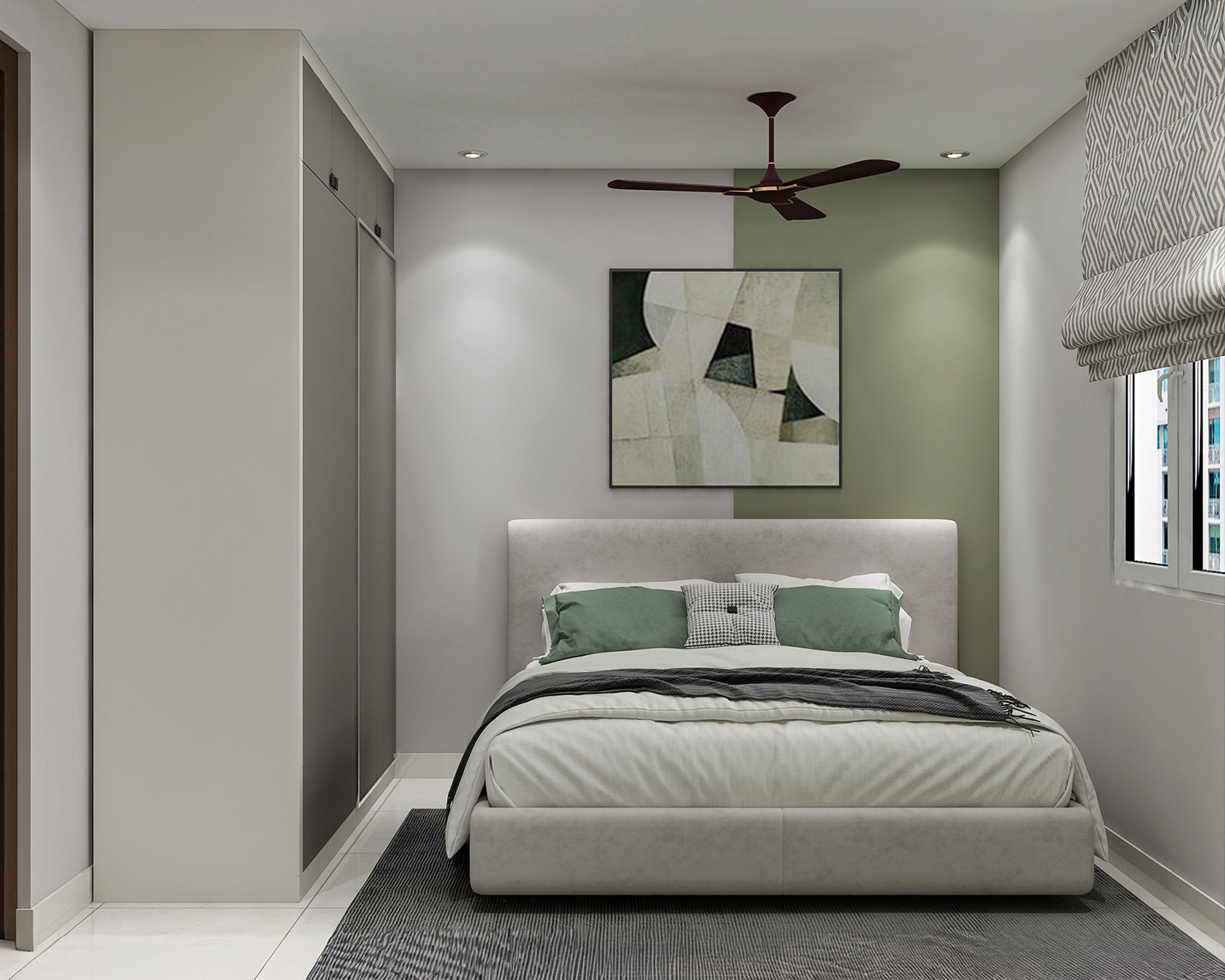 Contemporary Kids Bedroom Design With Mirrored Built-In Wardrobe and Study