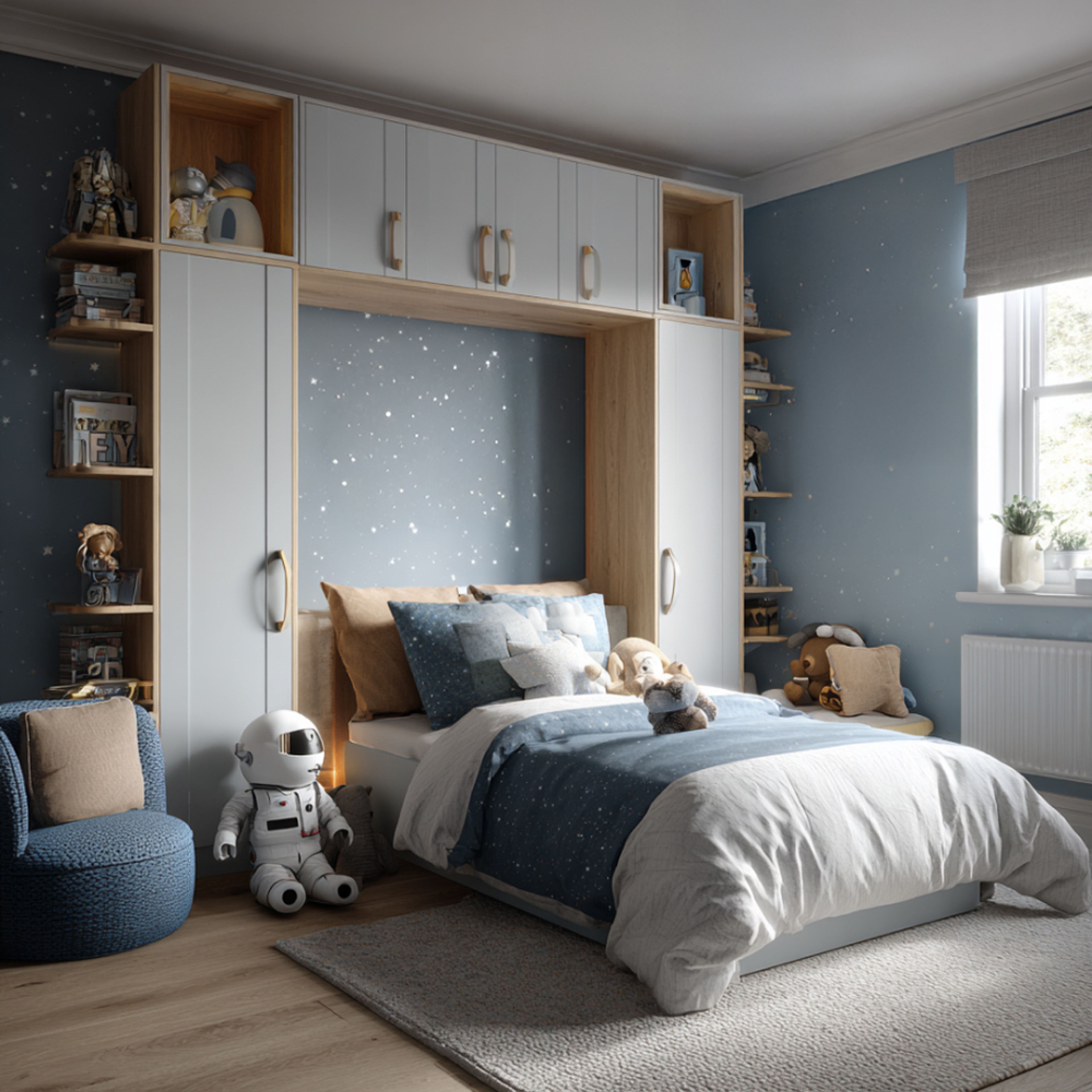 Starry Wallpaper and Smart Storage in Kids Bedroom Design