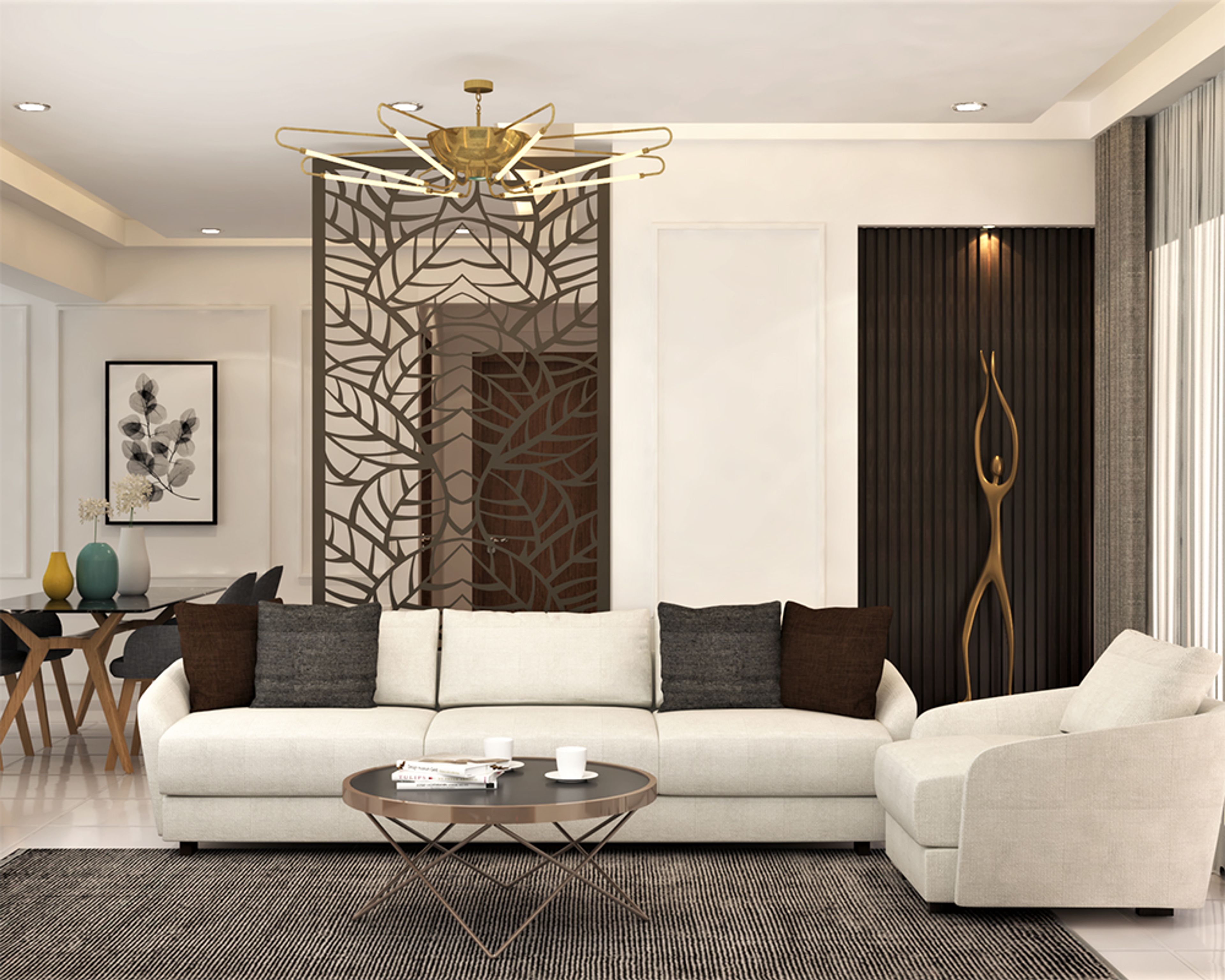 Living Room Design with Light Beige 3-Seater Sofa and Coffee Table