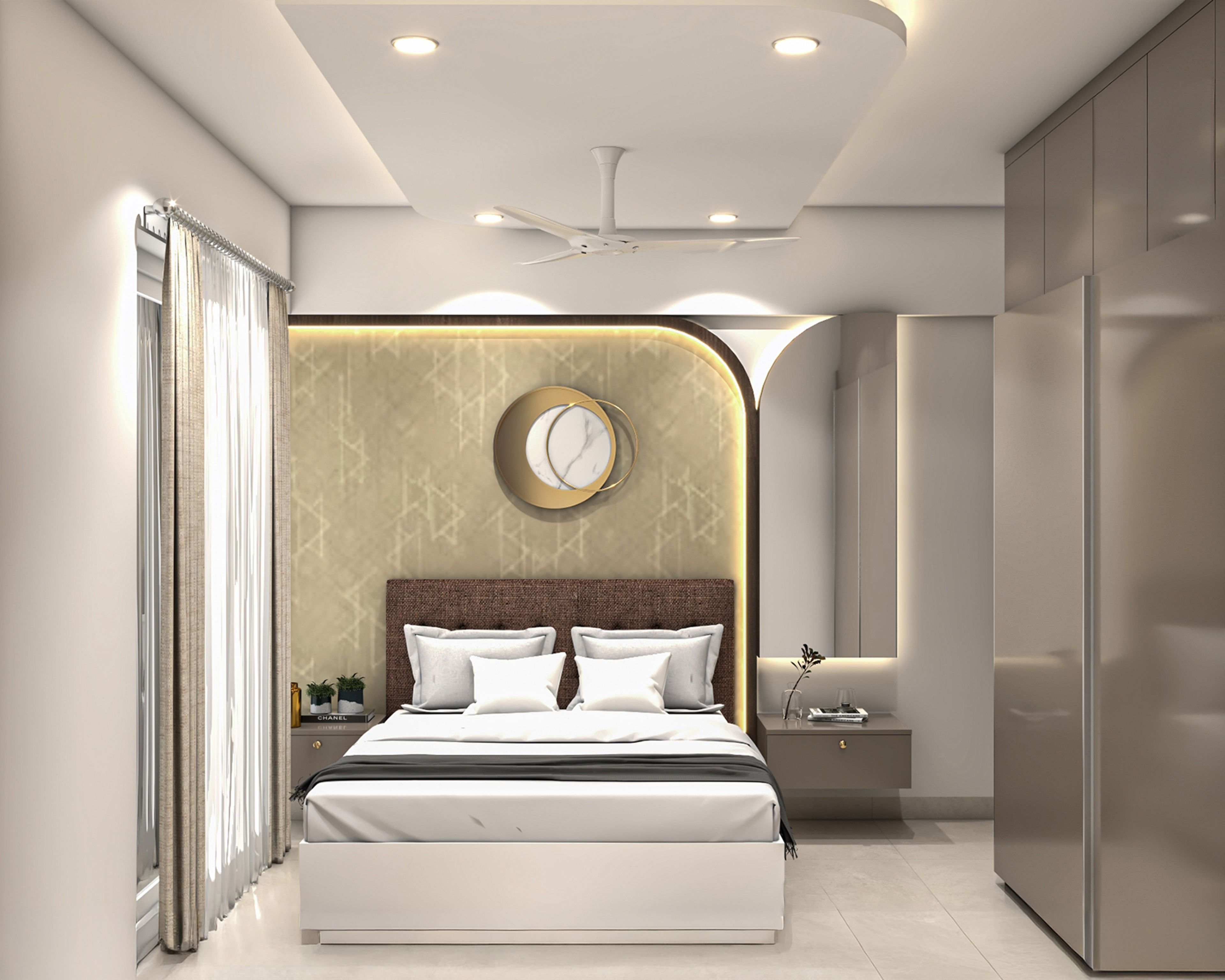 Modern Master Bedroom Design with King Bed and Glossy Floor-to-Ceiling Wardrobe