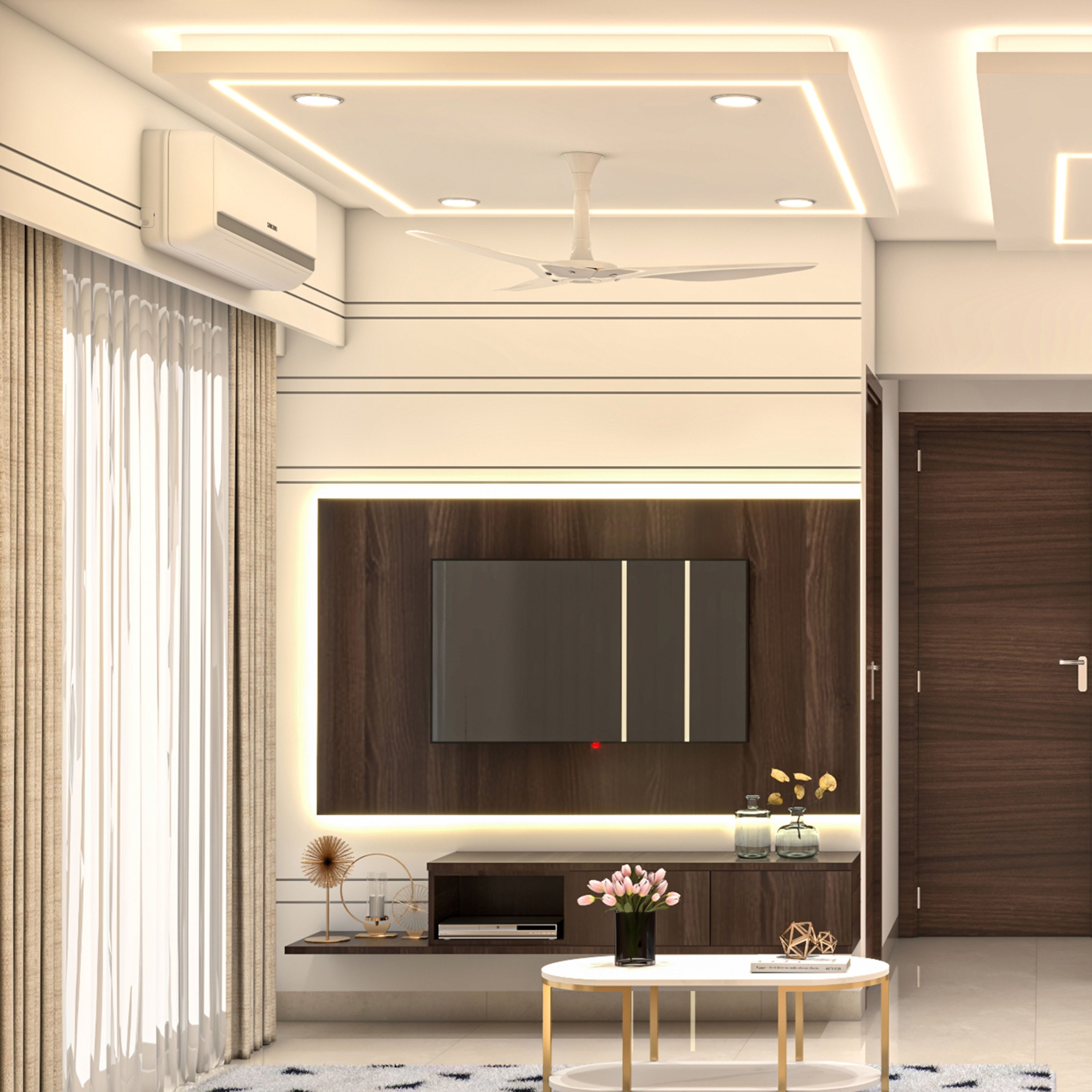 Square Single Layer False Ceiling Design with Cove, Spot and Profile Lights