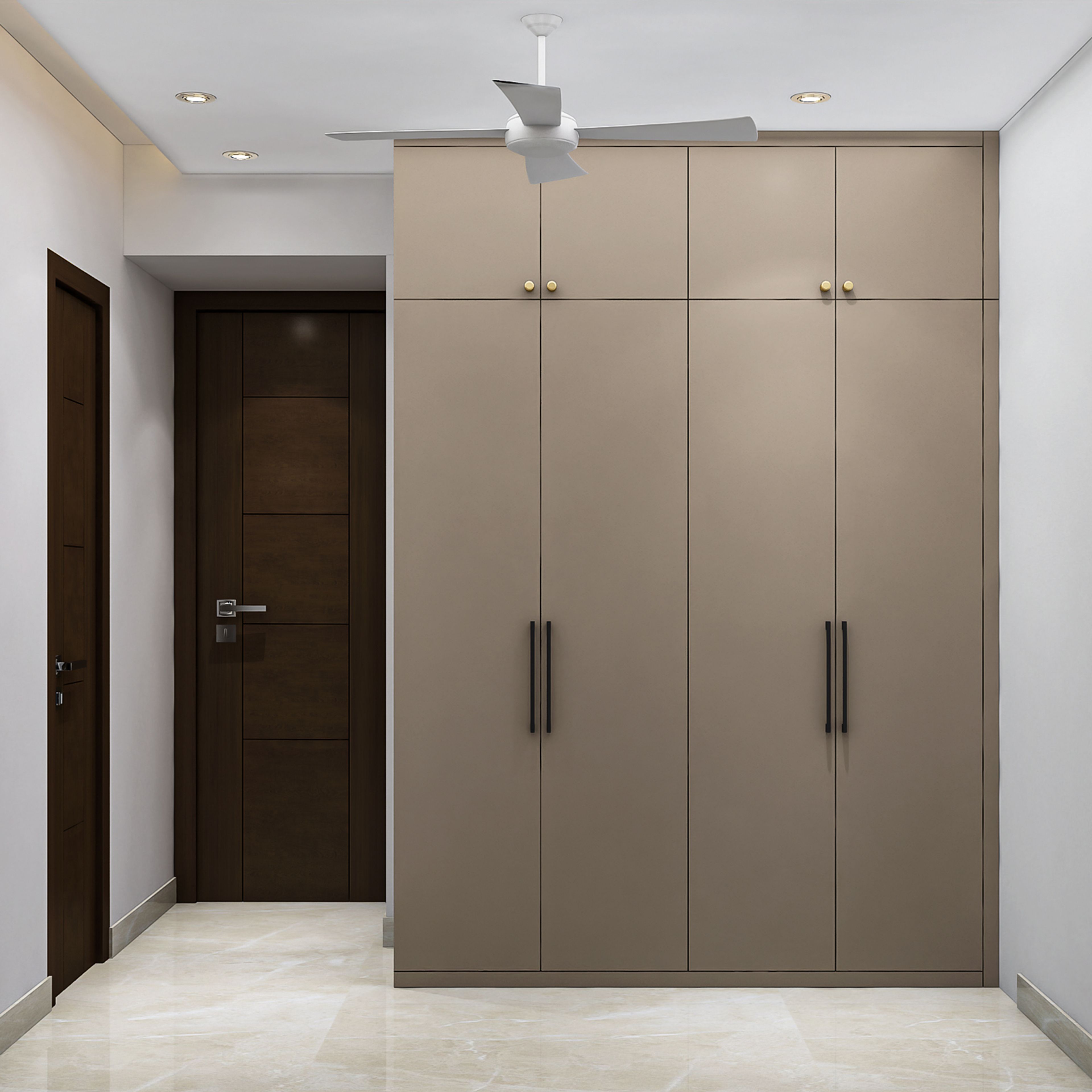 Contemporary 4-Door Swing Wardrobe Design in Cream Suede Finish