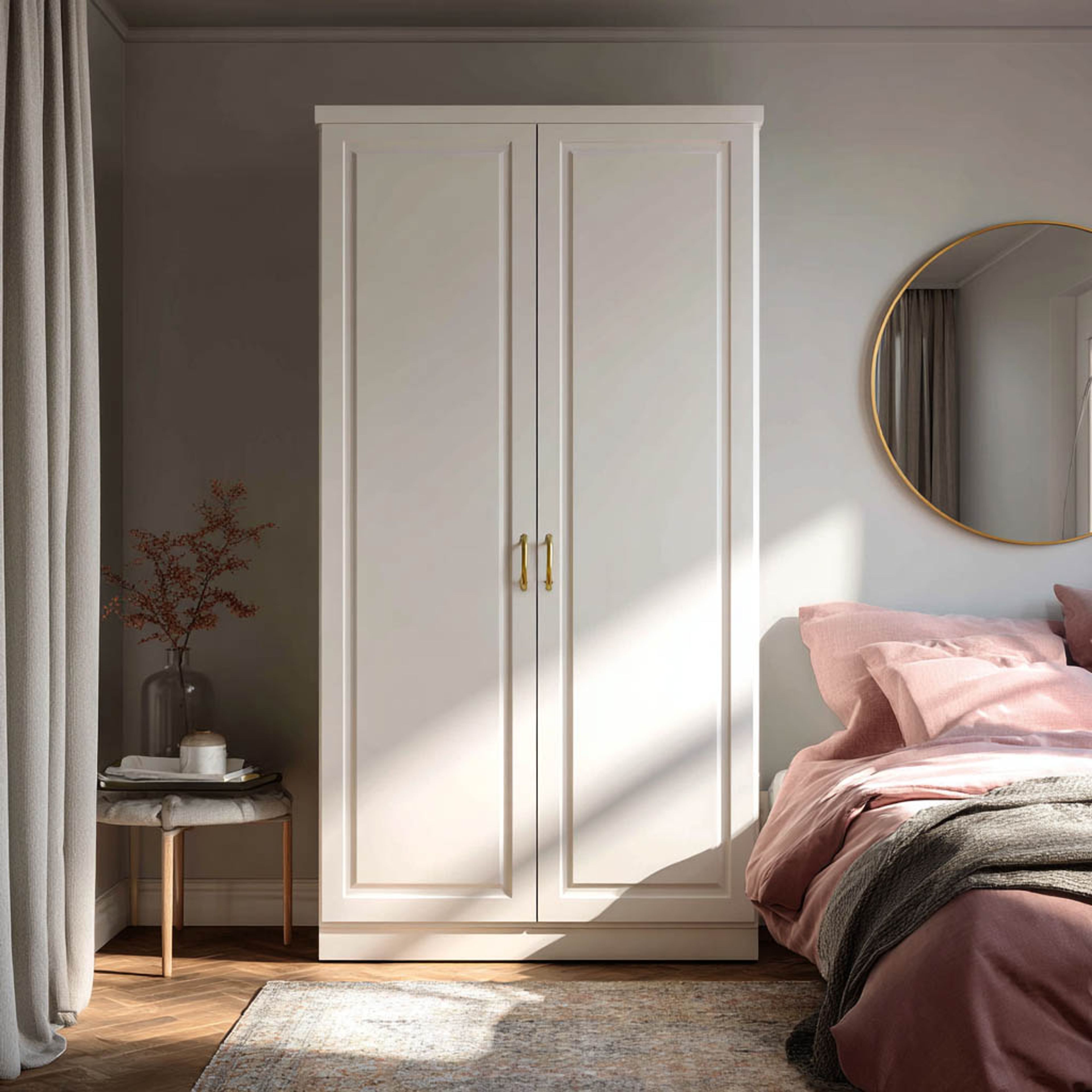 Minimal 3-Door Swing Wardrobe Design in White Suede Finish
