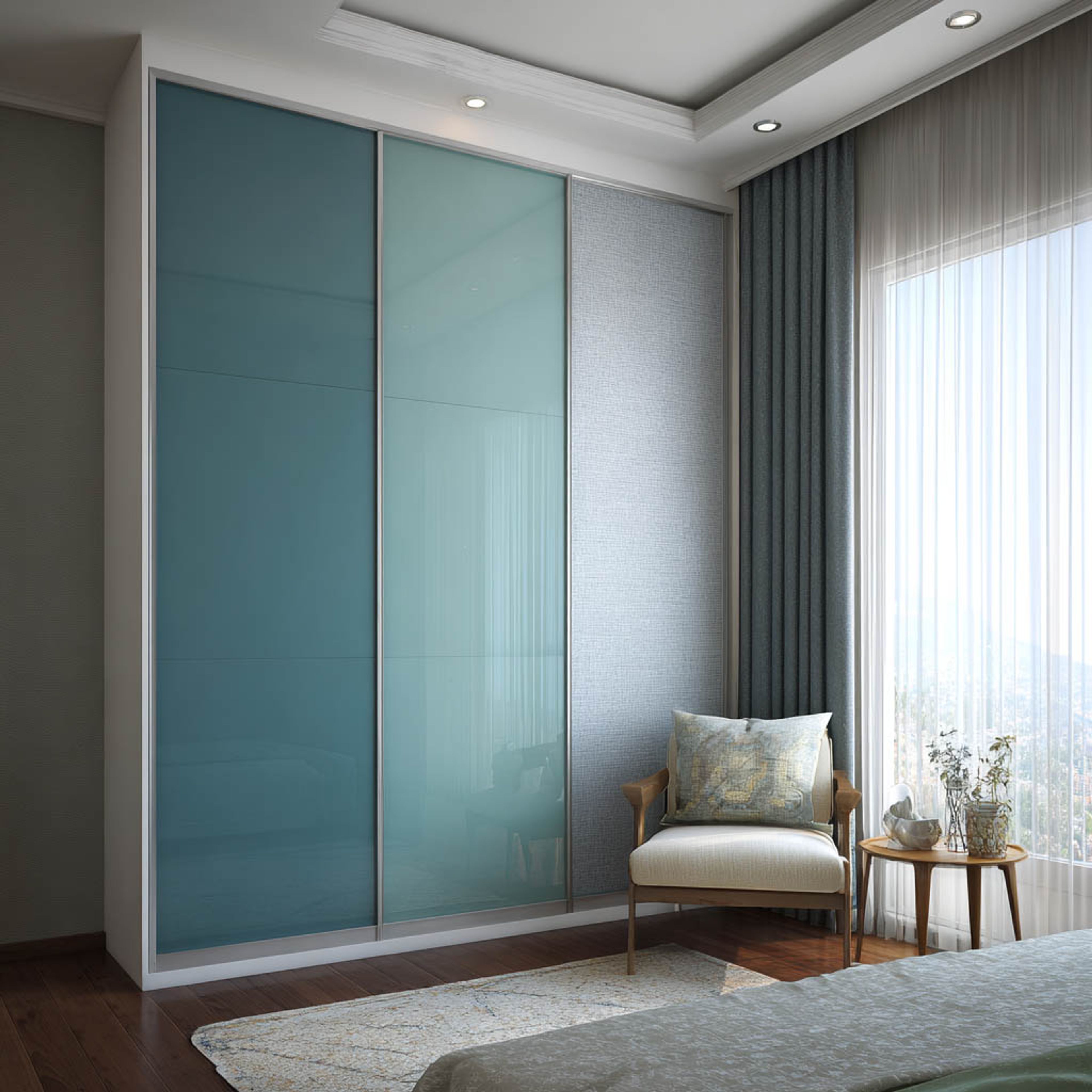 Modern 3-Door Sliding Wardrobe Design with Floor-to-Ceiling Storage