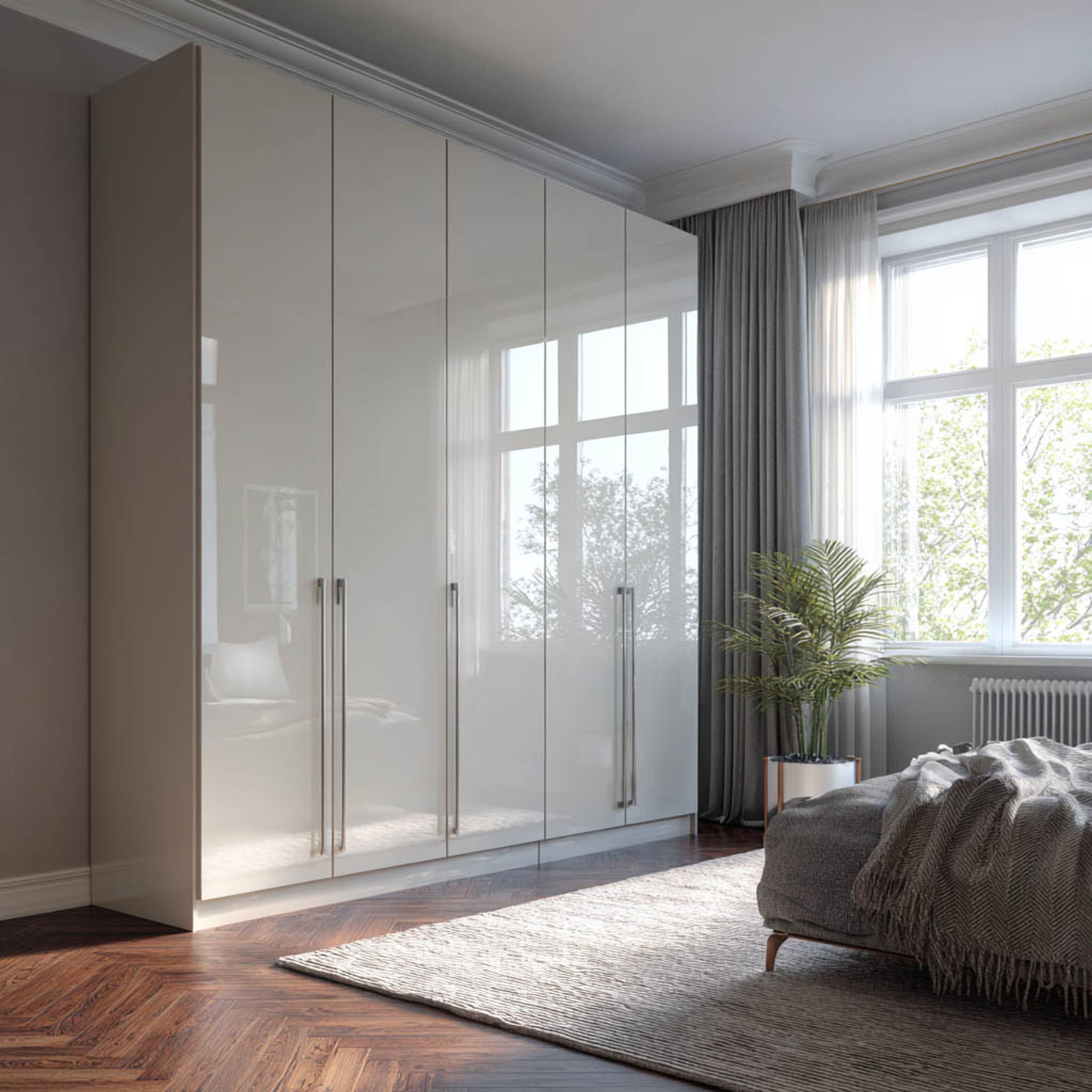Contemporary Swing Wardrobe Design with 5 Doors in White