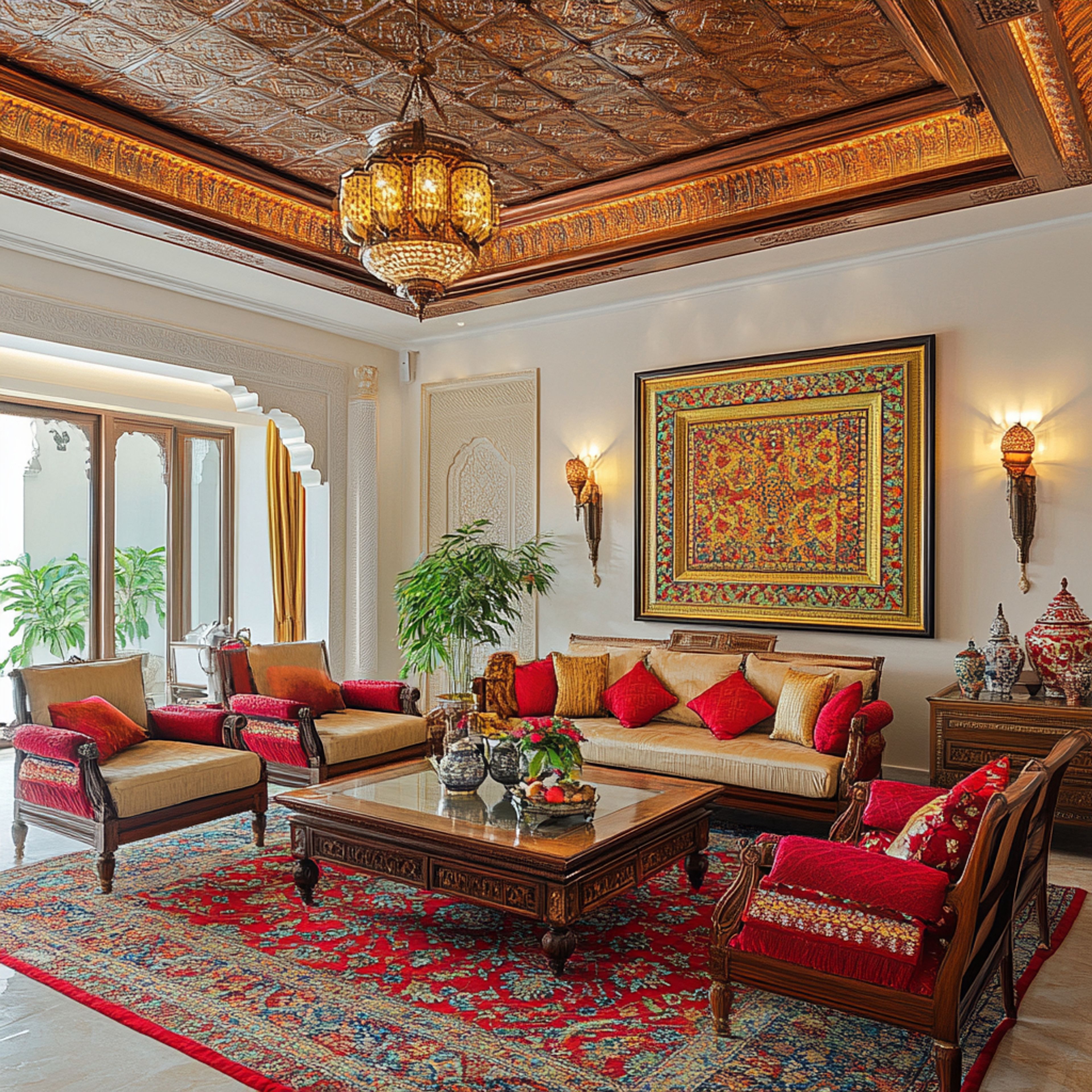 Transitional Living Room Design with Regal Wooden Sofa