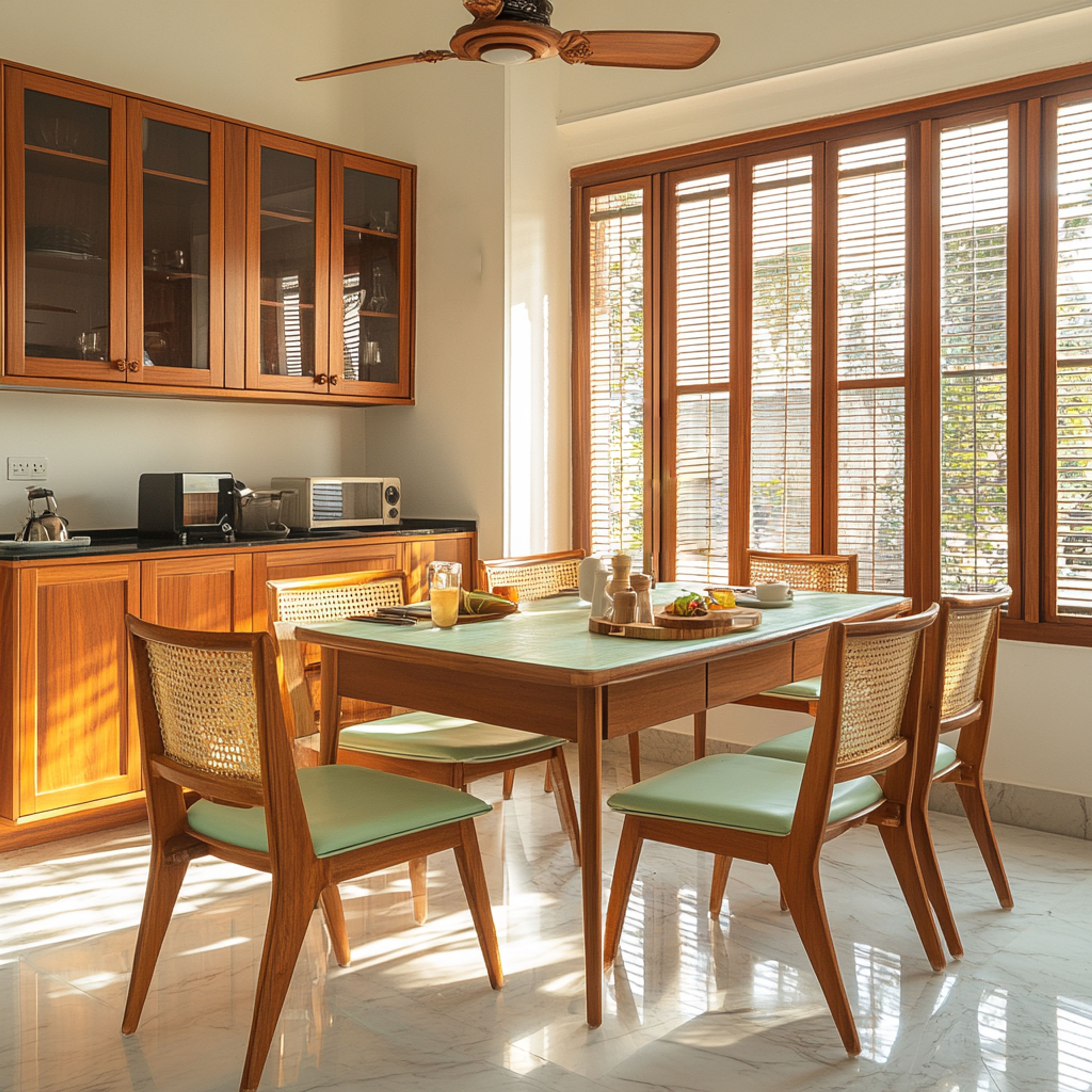 Classic Dining Room Design with Wooden and Cane-Backed Furniture