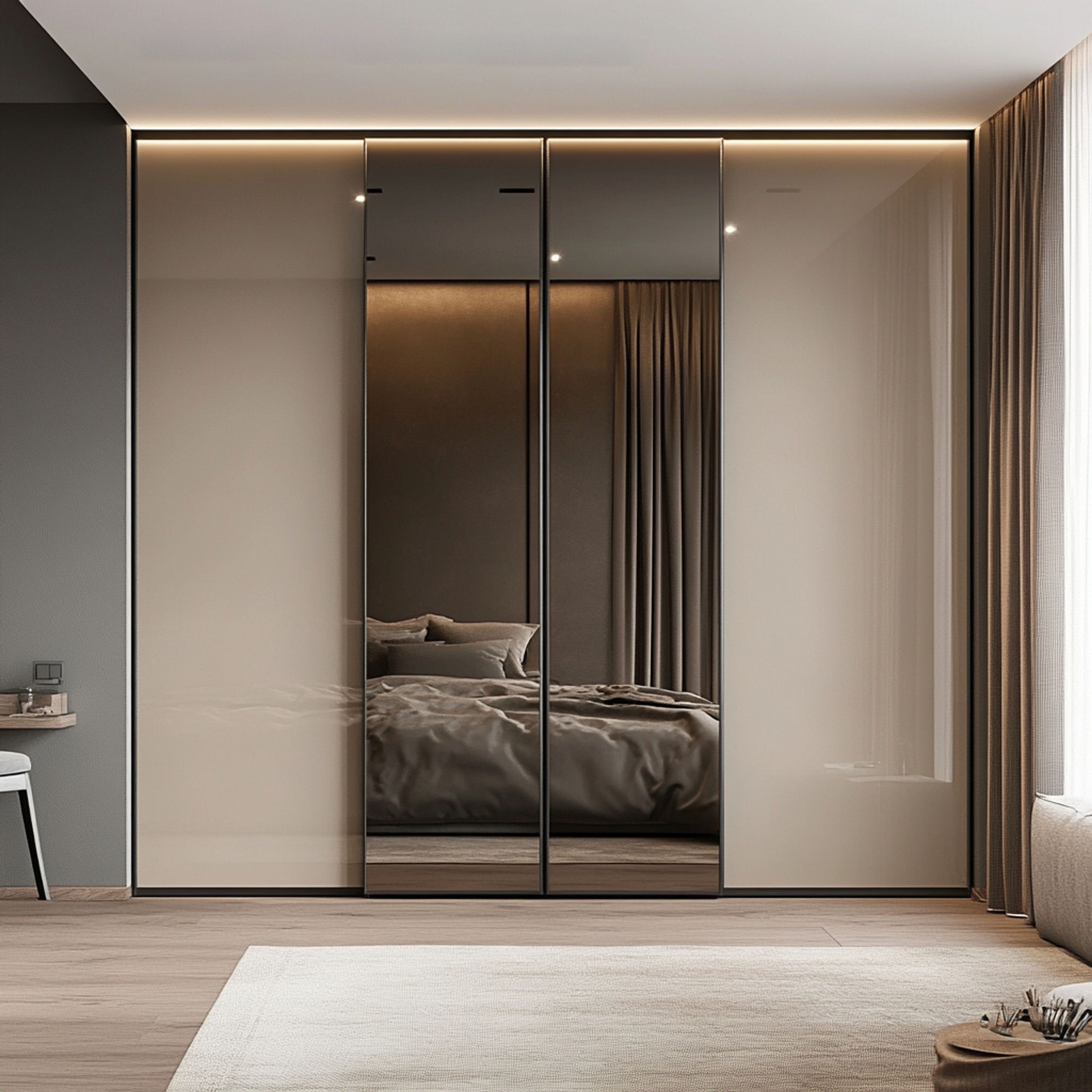 "Modern Cream 4-Door Sliding Wardrobe Design "