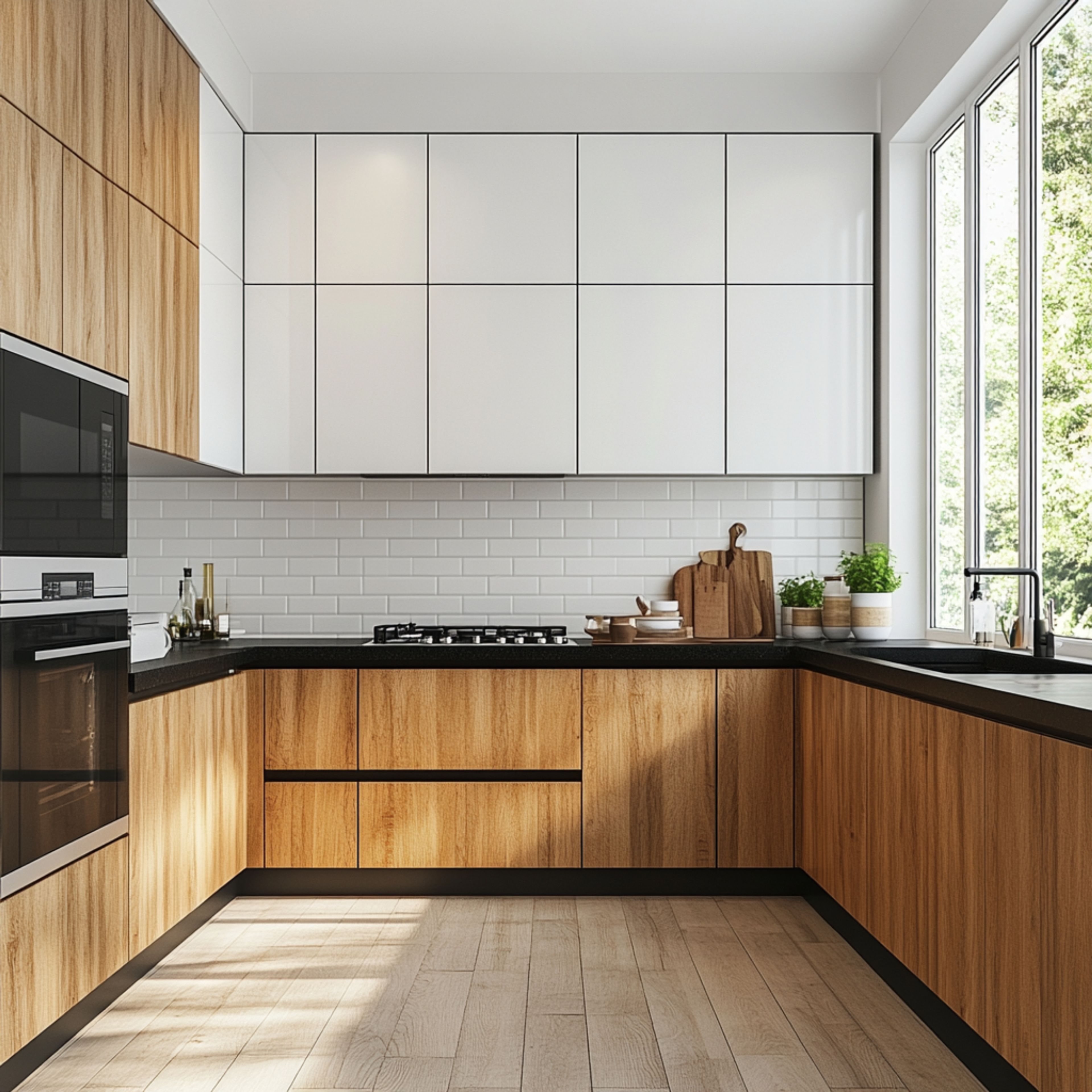 Contemporary U-Shaped Kitchen Design with Granite Countertop