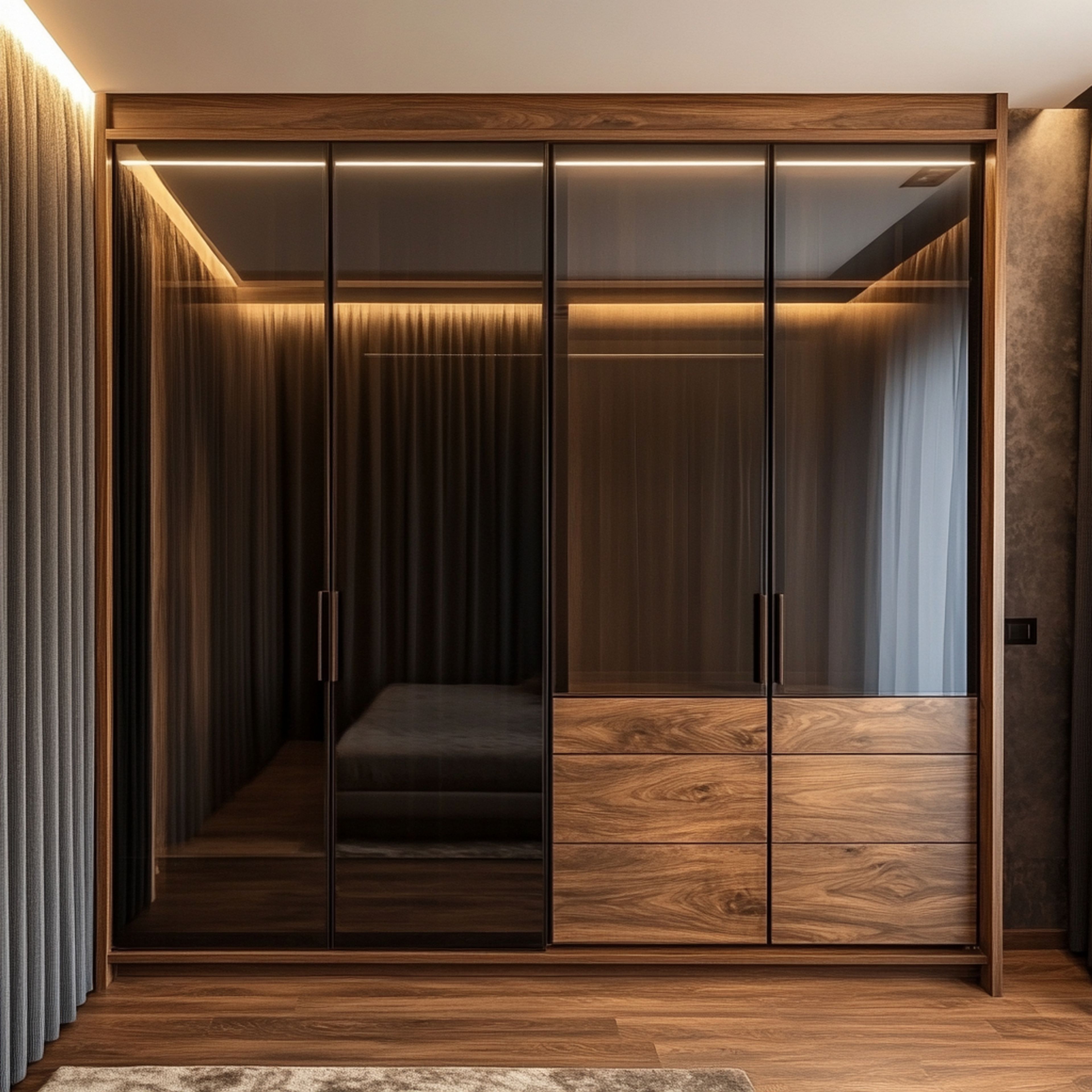 Modern 4-Door Swing Wardrobe Design in Suede Finish