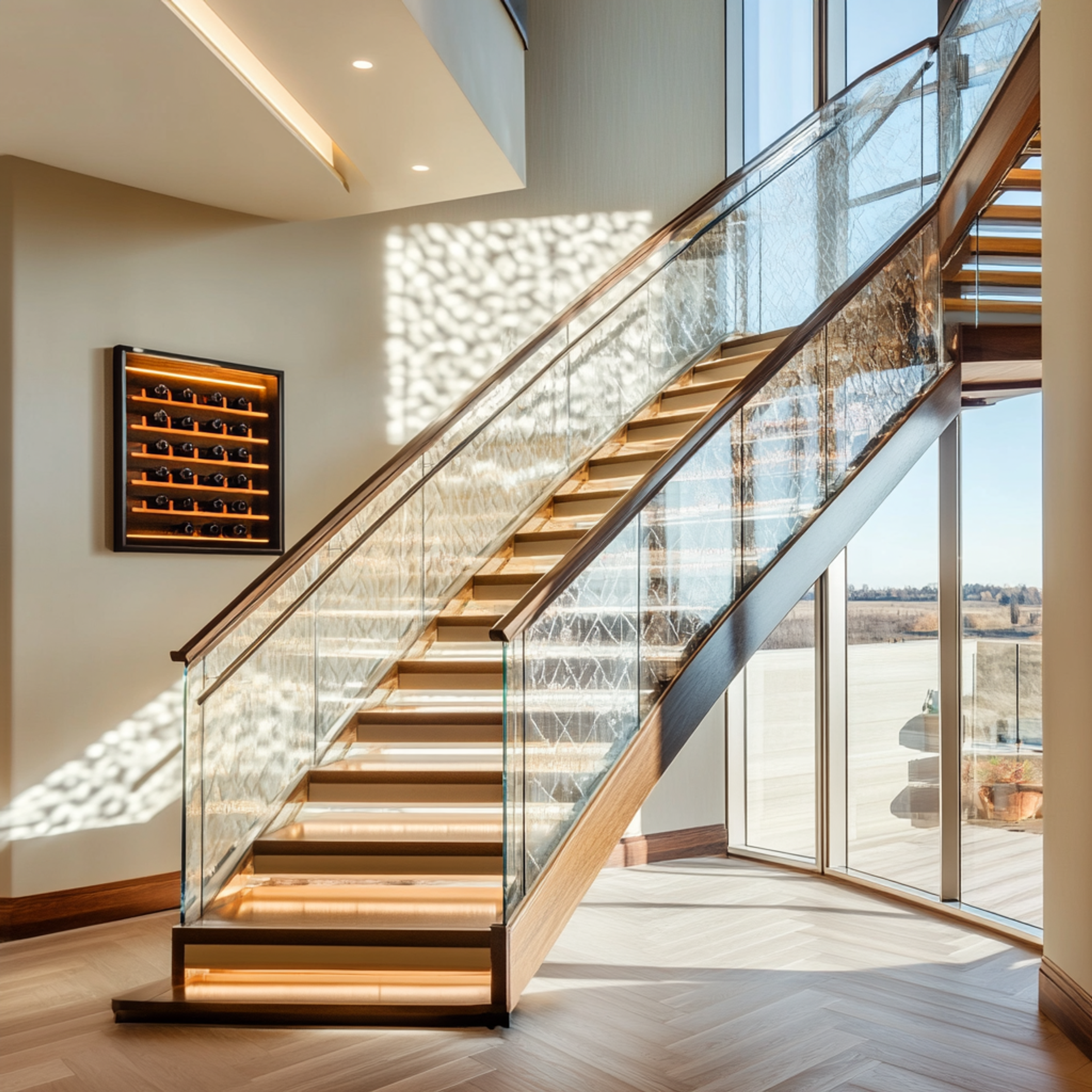 L-Shaped Wooden and Glass Staircase Design for Modern Interiors