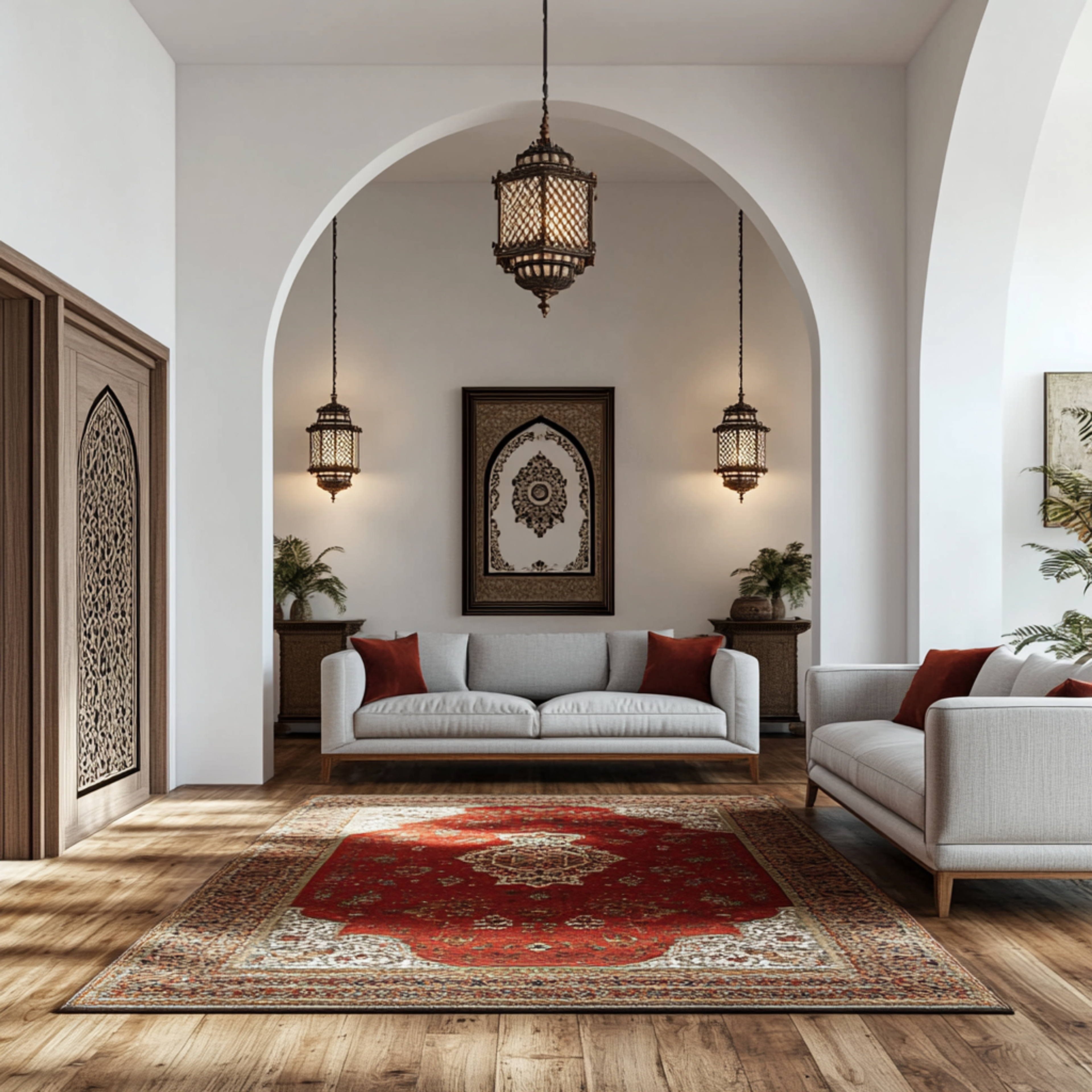 Living Room Design with Grey Upholstered Sofas