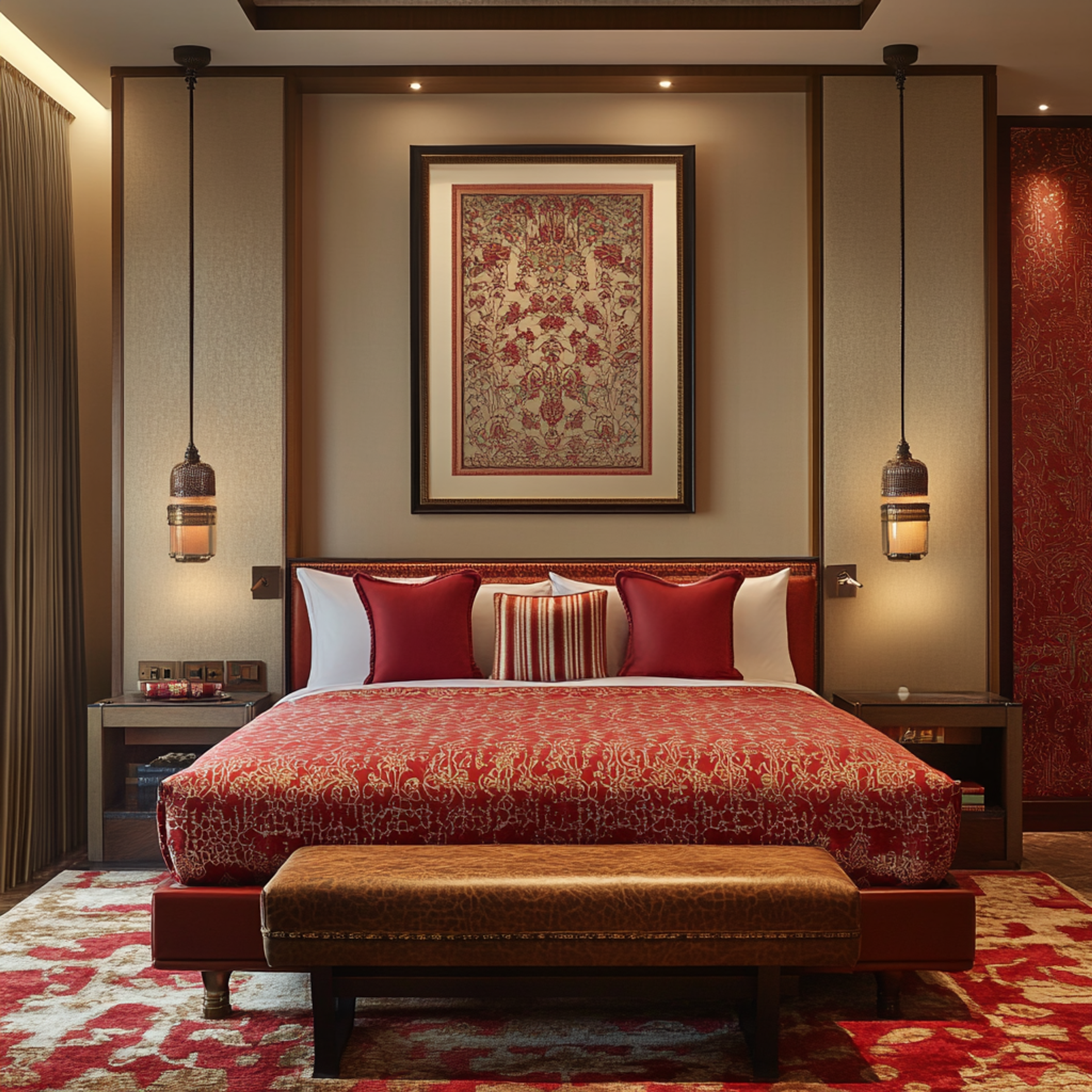 Master Bedroom Design with King-Size Upholstered Bed