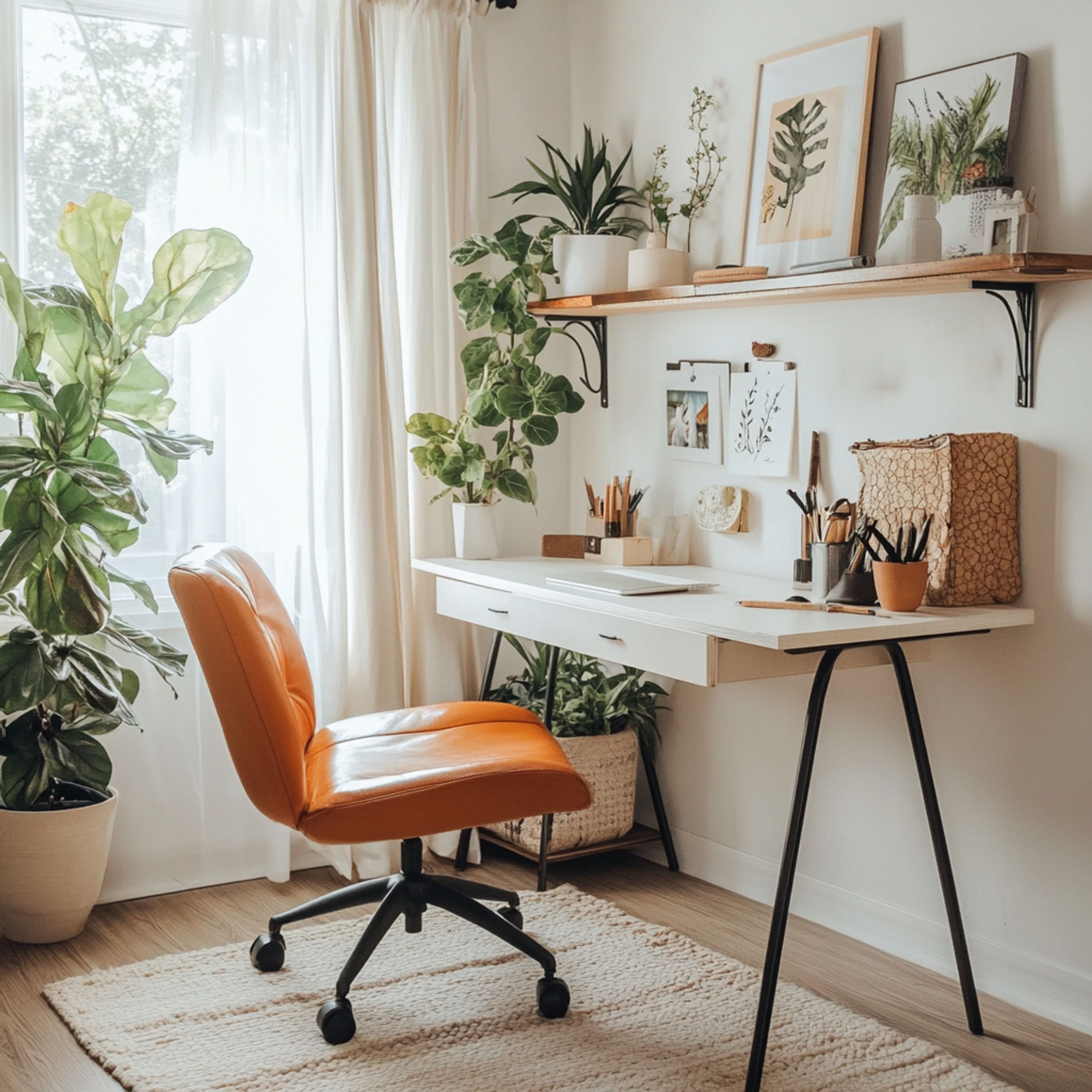 Home Office Design with Bohemian Orange Upholstered Chair