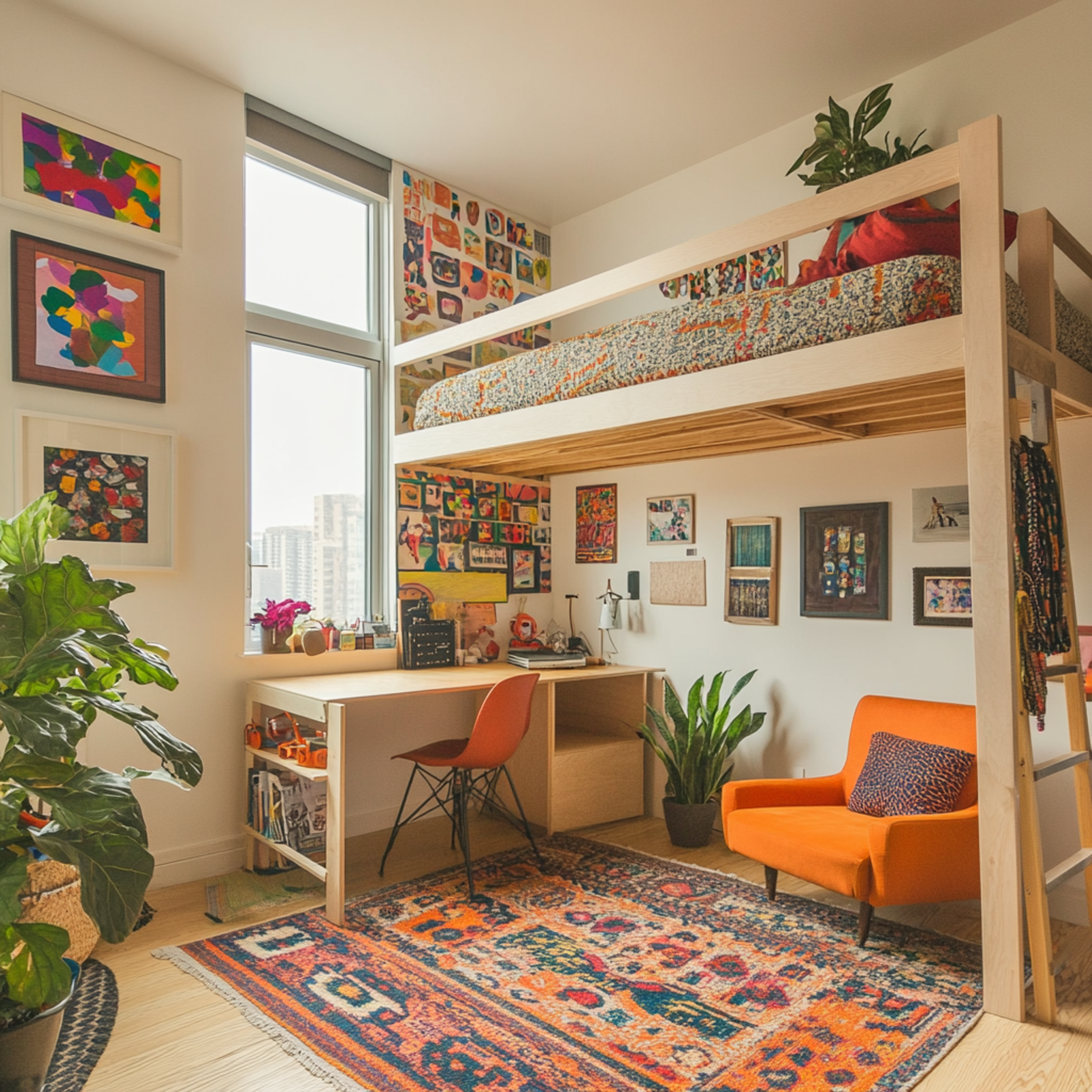 Loft Bed with Study and Cozy Reading Nook