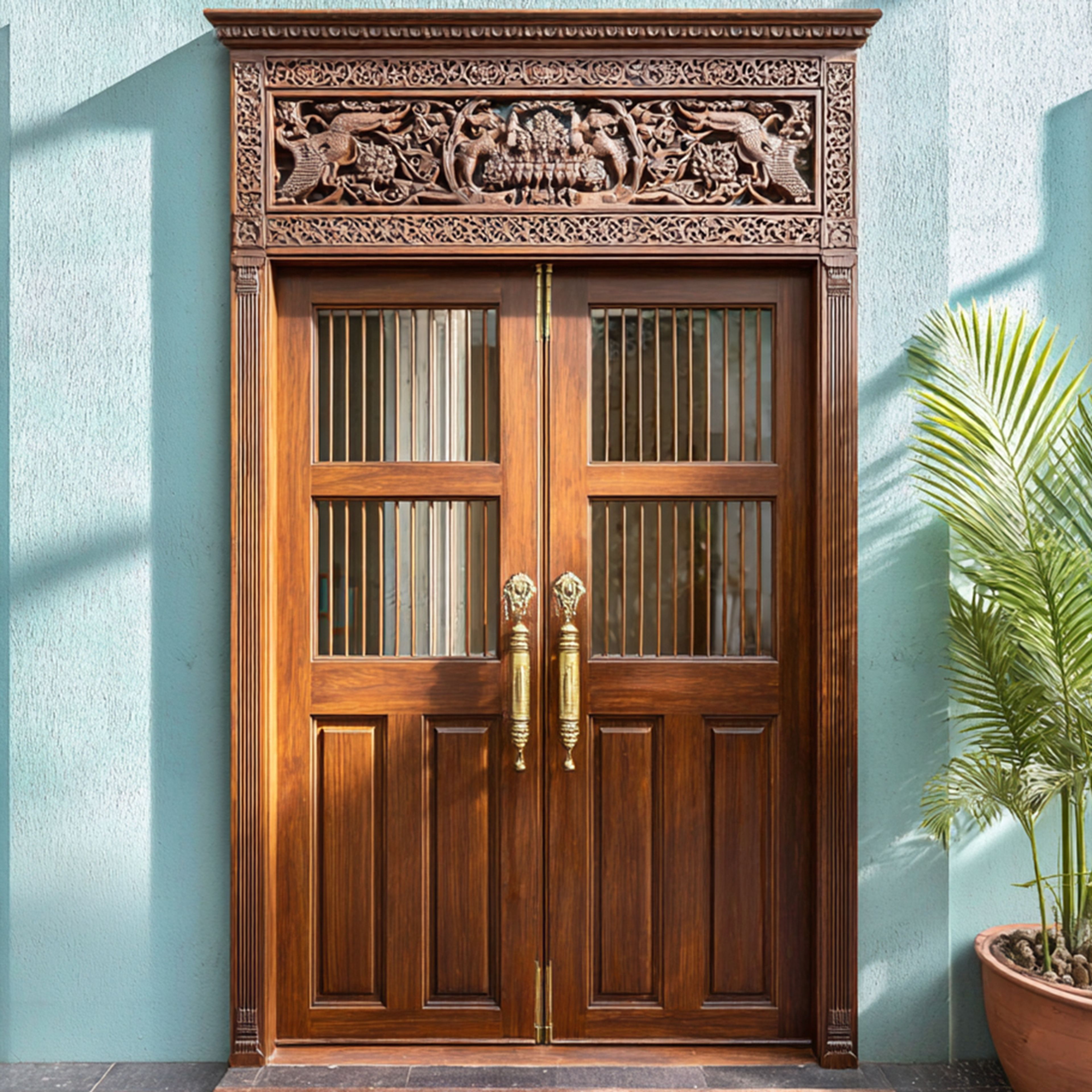 Classic Swing Double Door Design with Smooth Matte Finished Panels for Entrance Doors