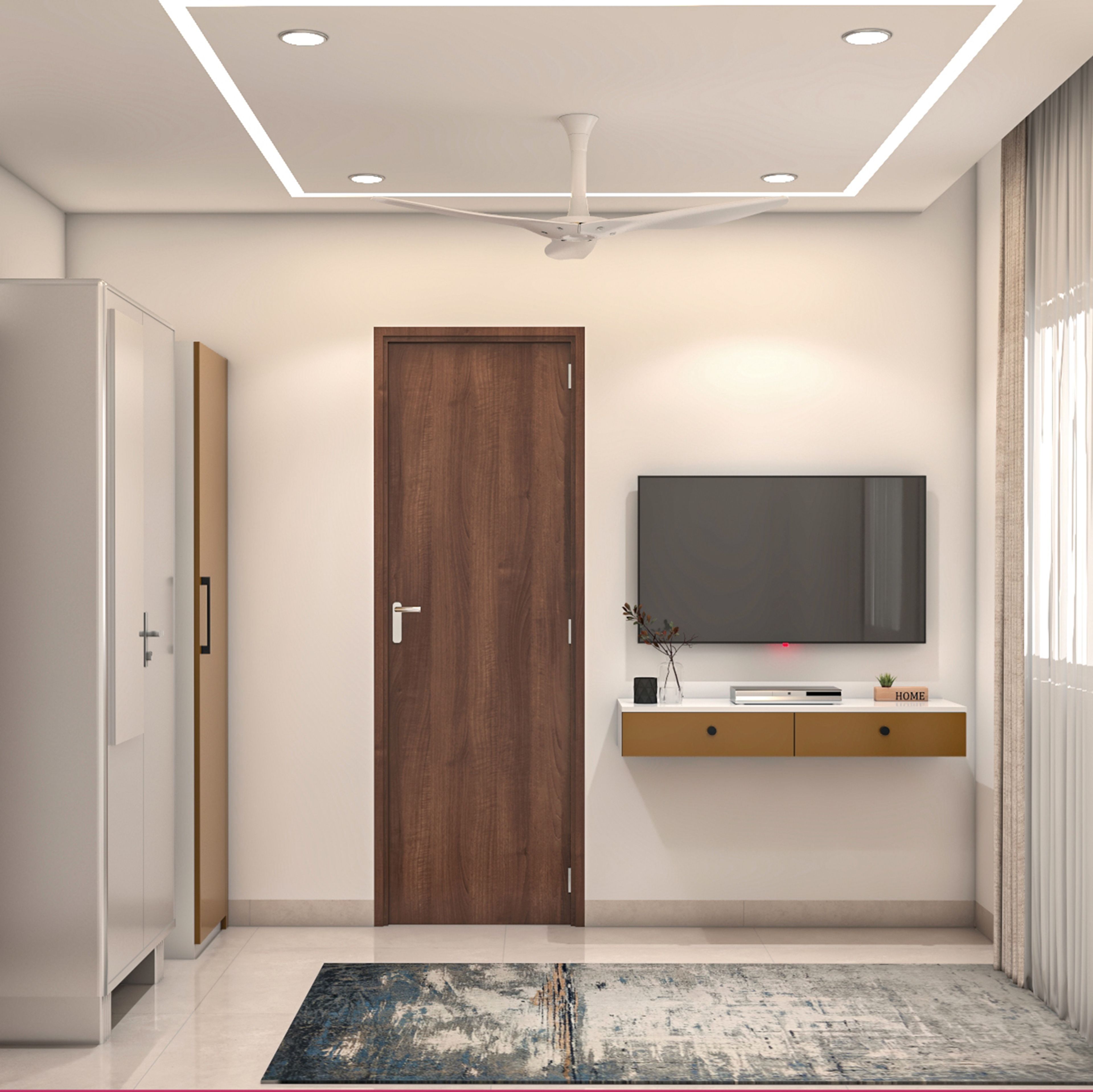 Earthy-Toned Modern TV Unit Design with Dual Drawer Functionality and Suede Finish