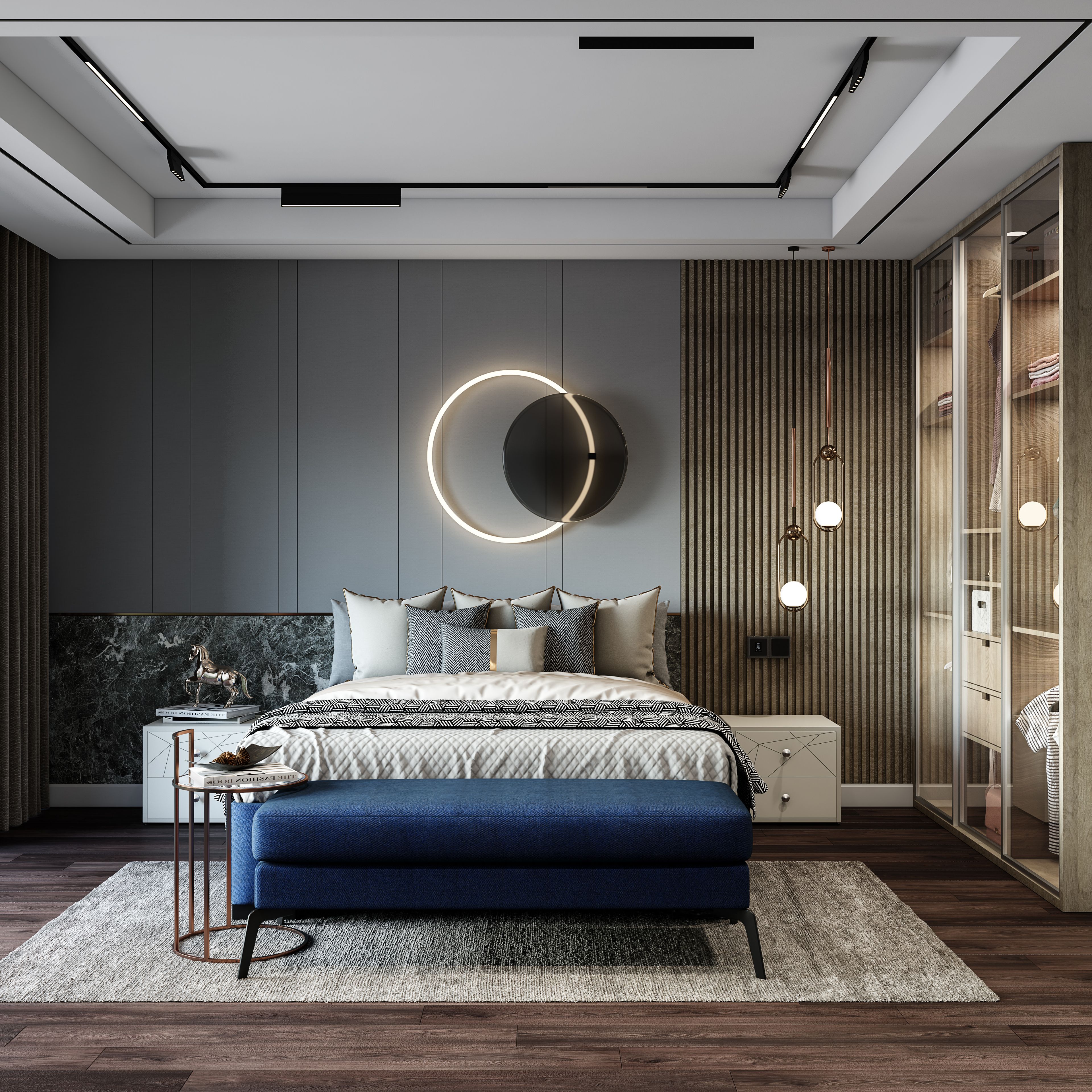 Spacious Master Bedroom With Vertical Wooden Planks