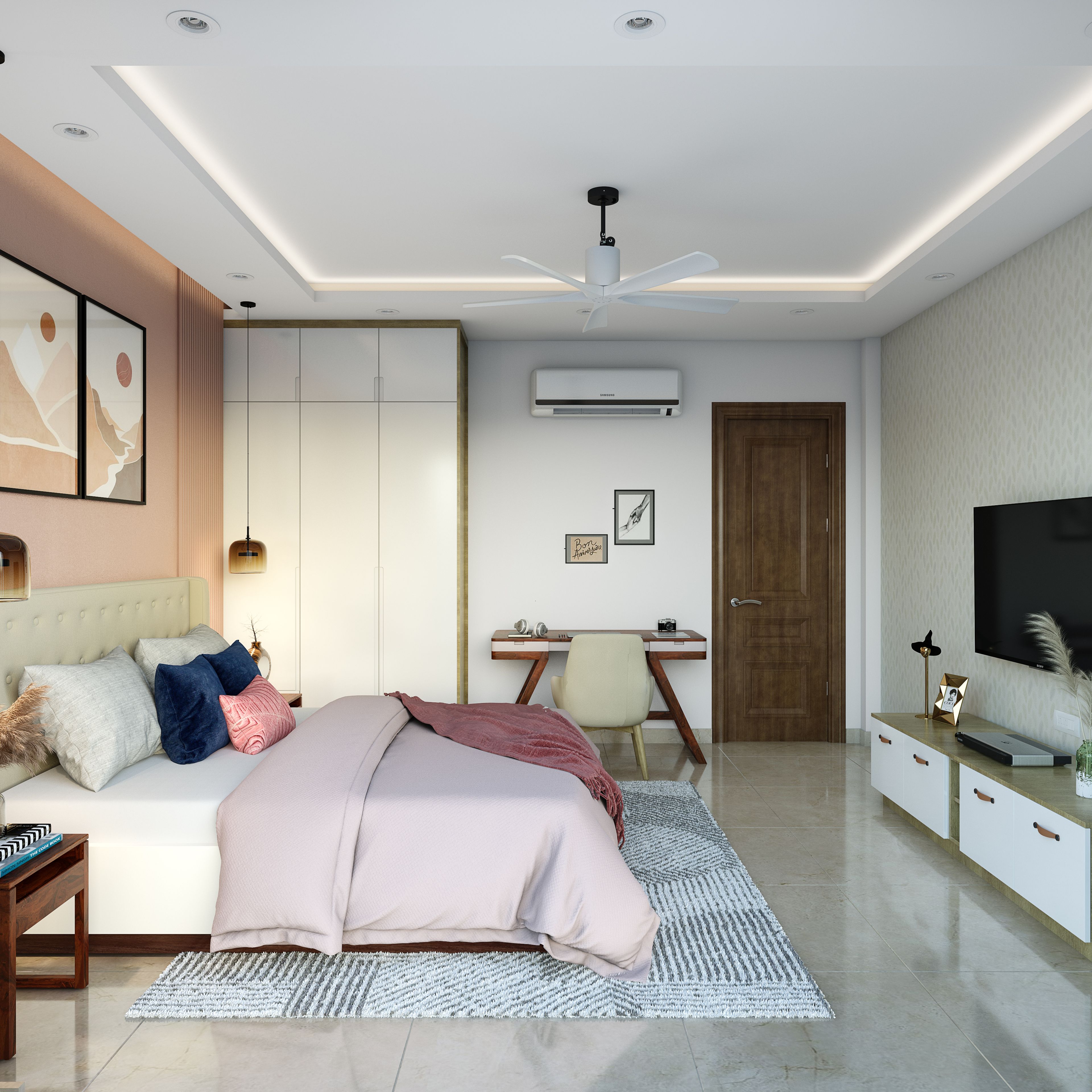 Modern Master Bedroom With Hinged Wardrobe With Lofts