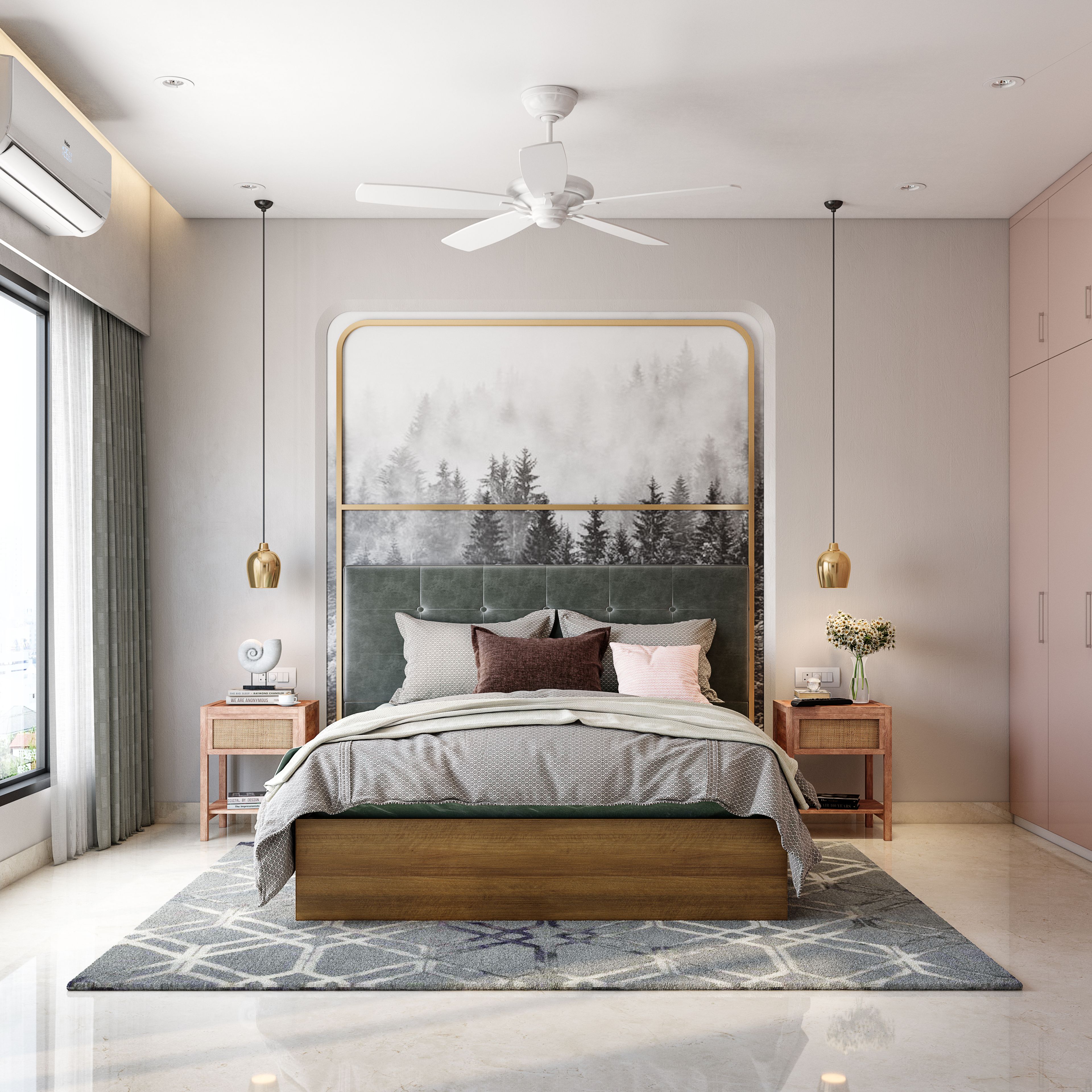 Modern Feminine Master Bedroom With Pink Walls