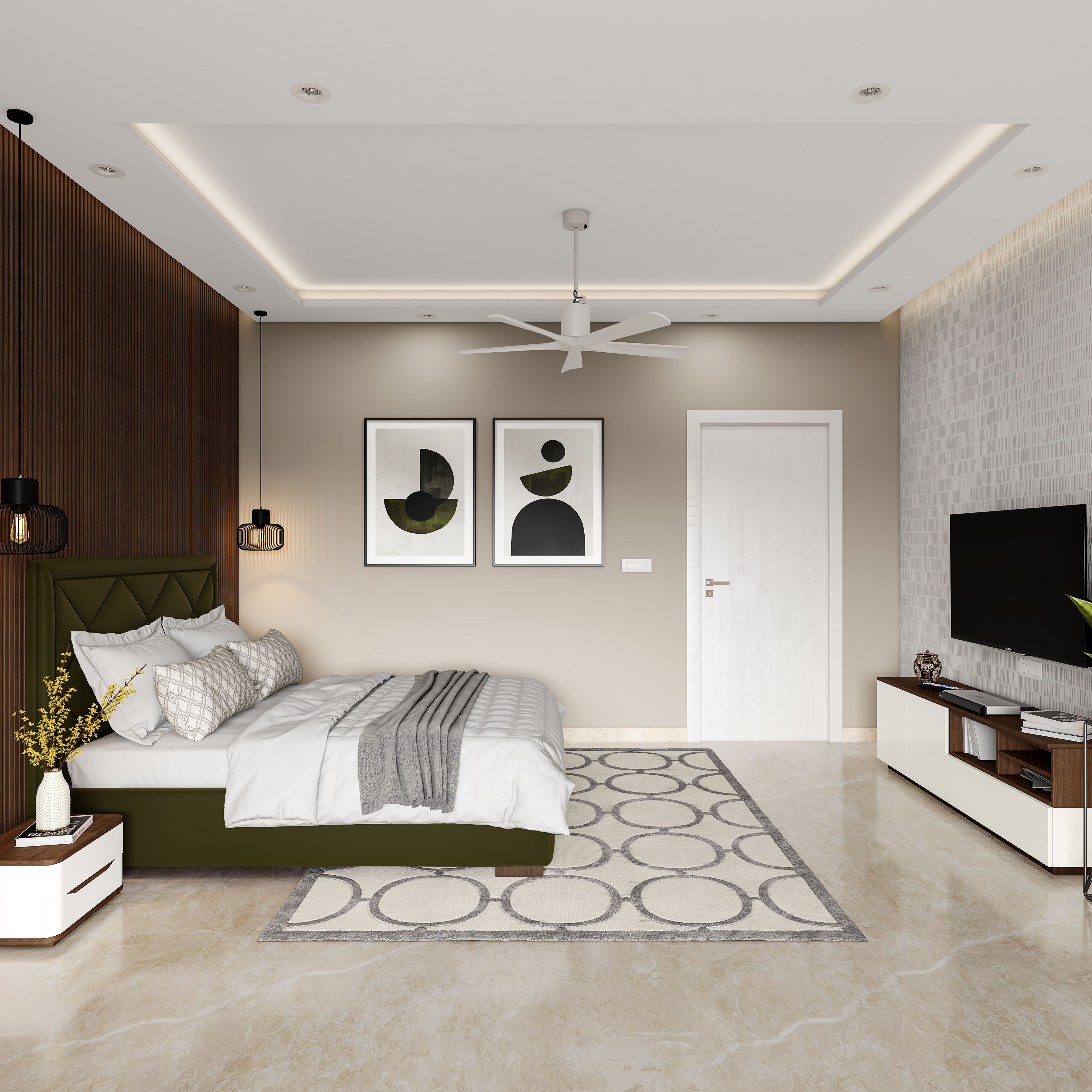 Simple Master Bedroom With Peripheral False Ceiling