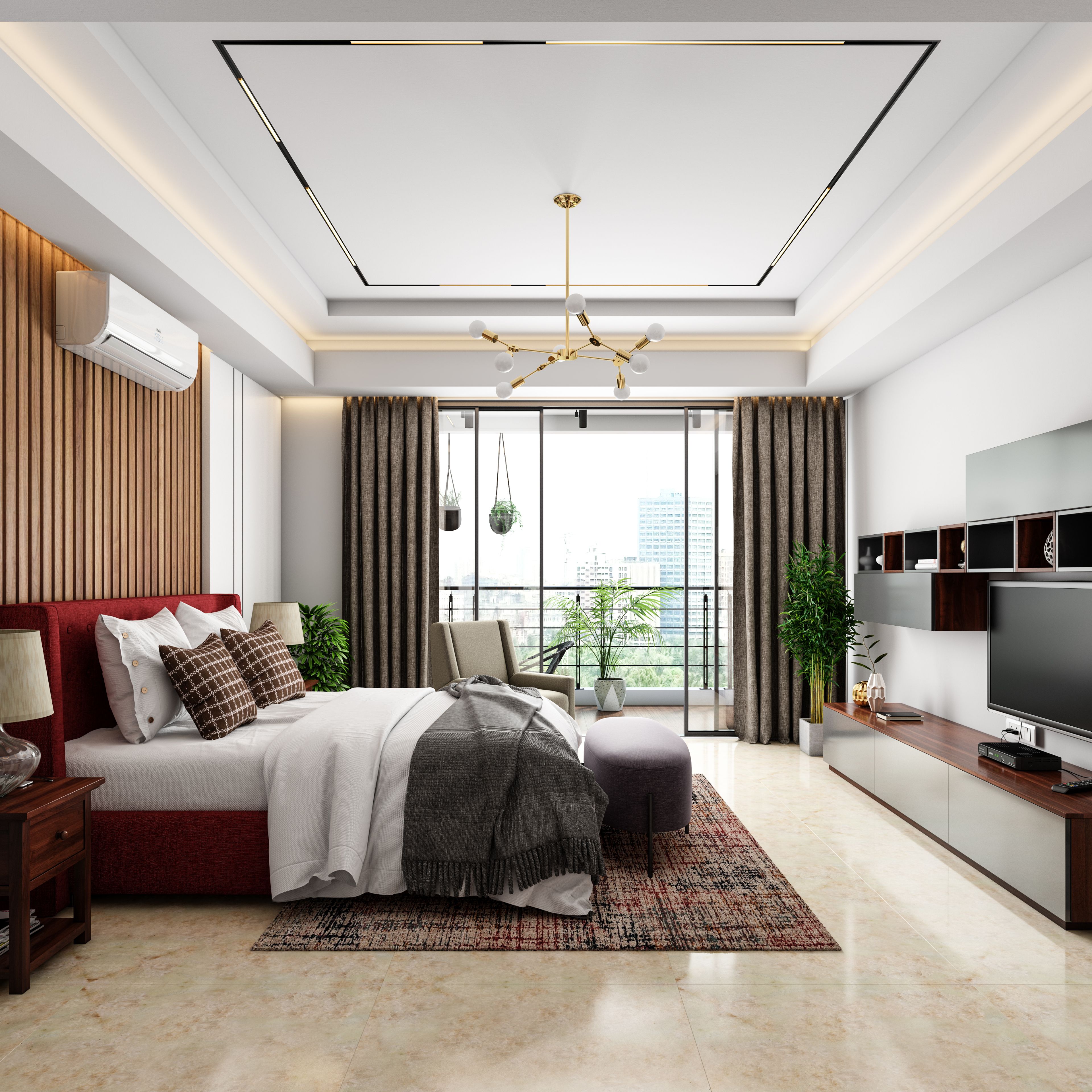 Spacious Master Bedroom With Vertical Wooden Panels