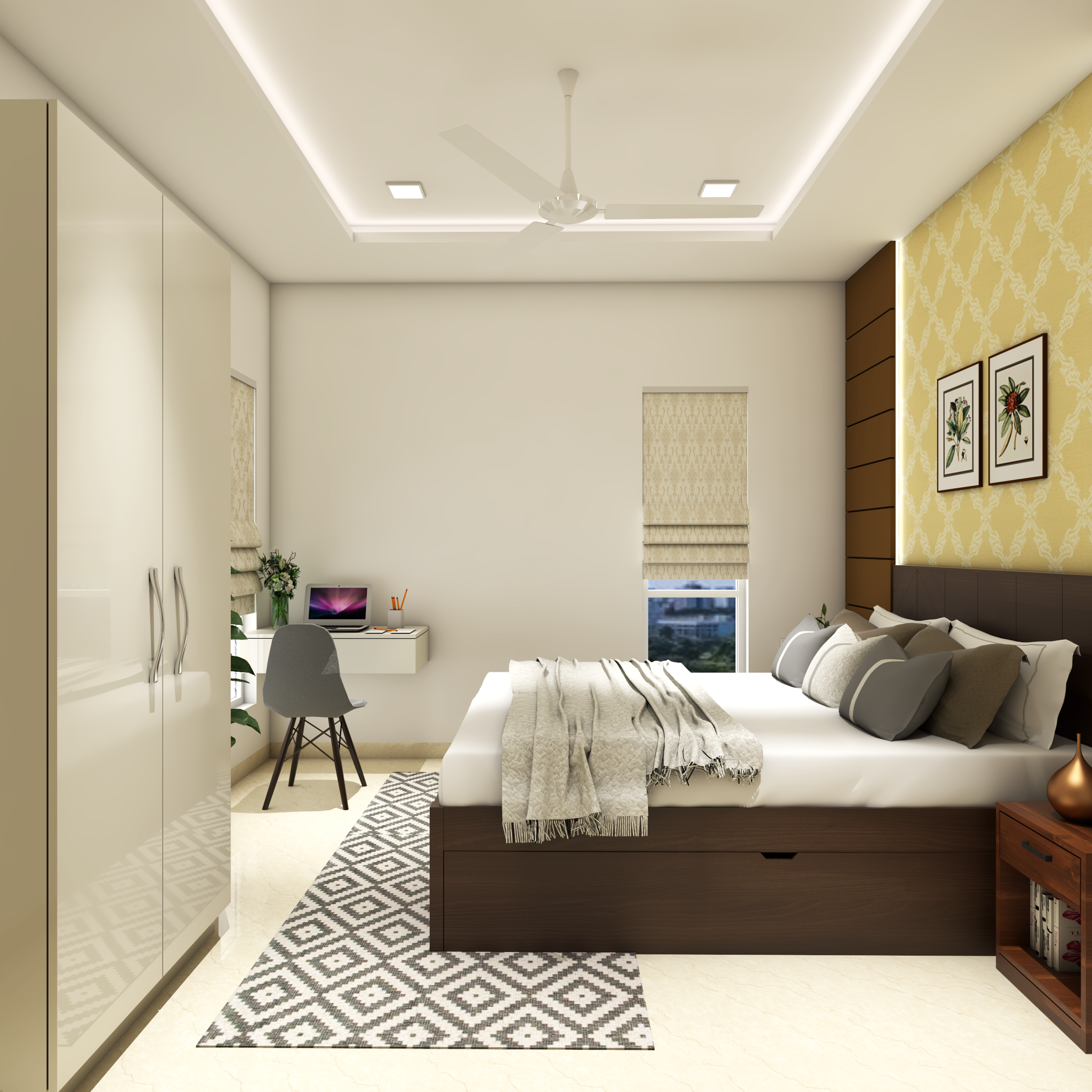 Master Bedroom With Accent Wall With Veneer Panels