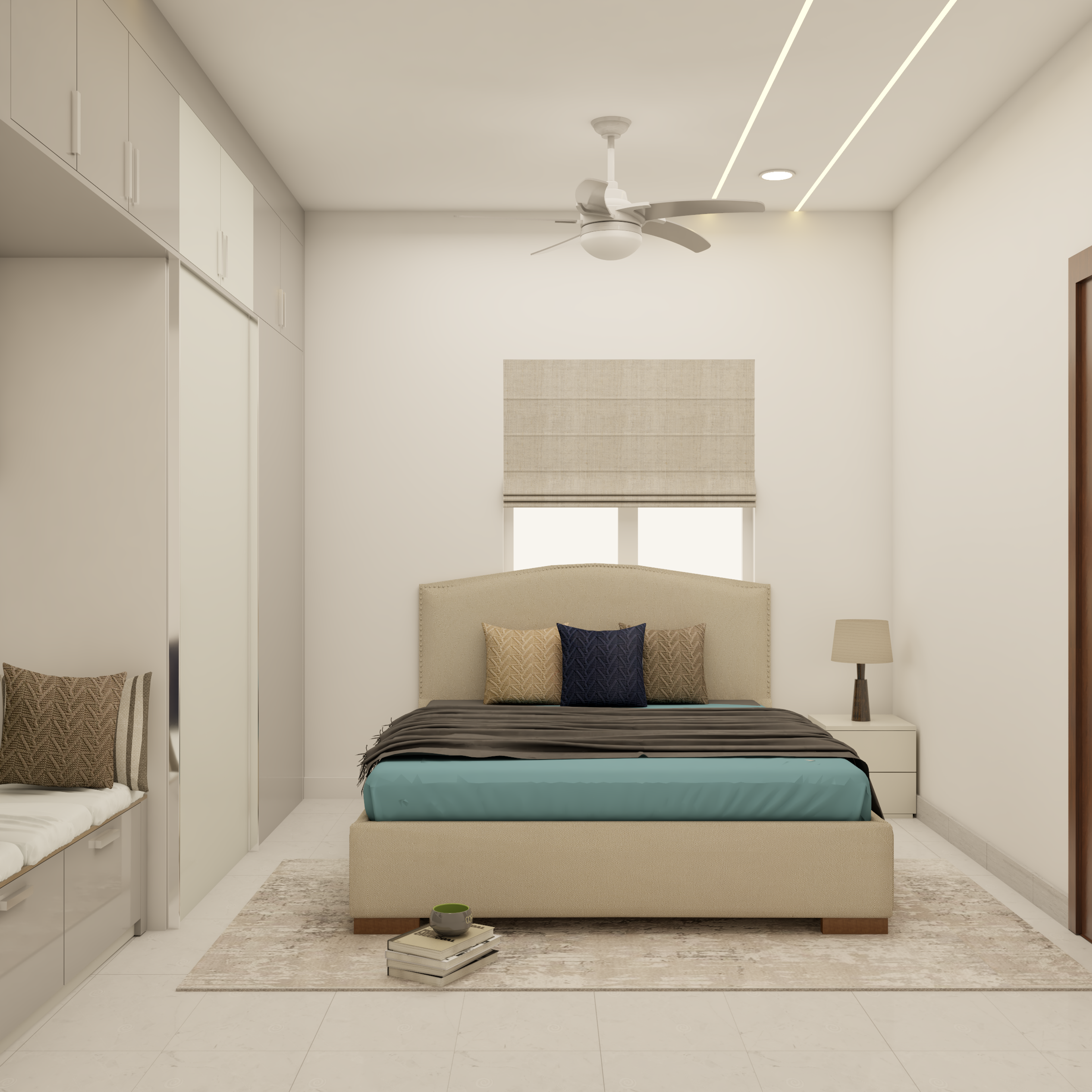 Small Master Bedroom With Nude Shades And Sliding Wardrobe