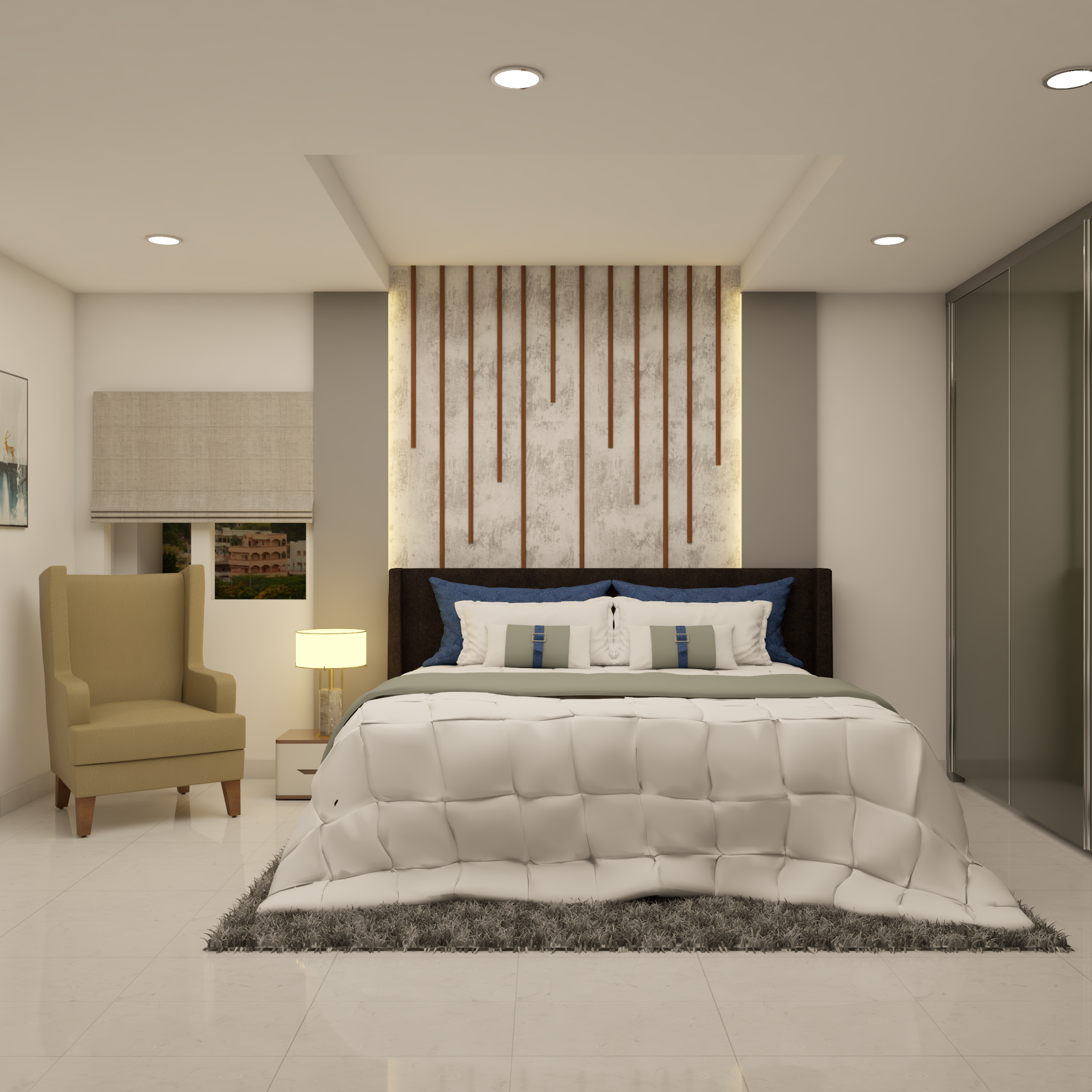 Luxury Bedroom With Vertical Wooden Panels