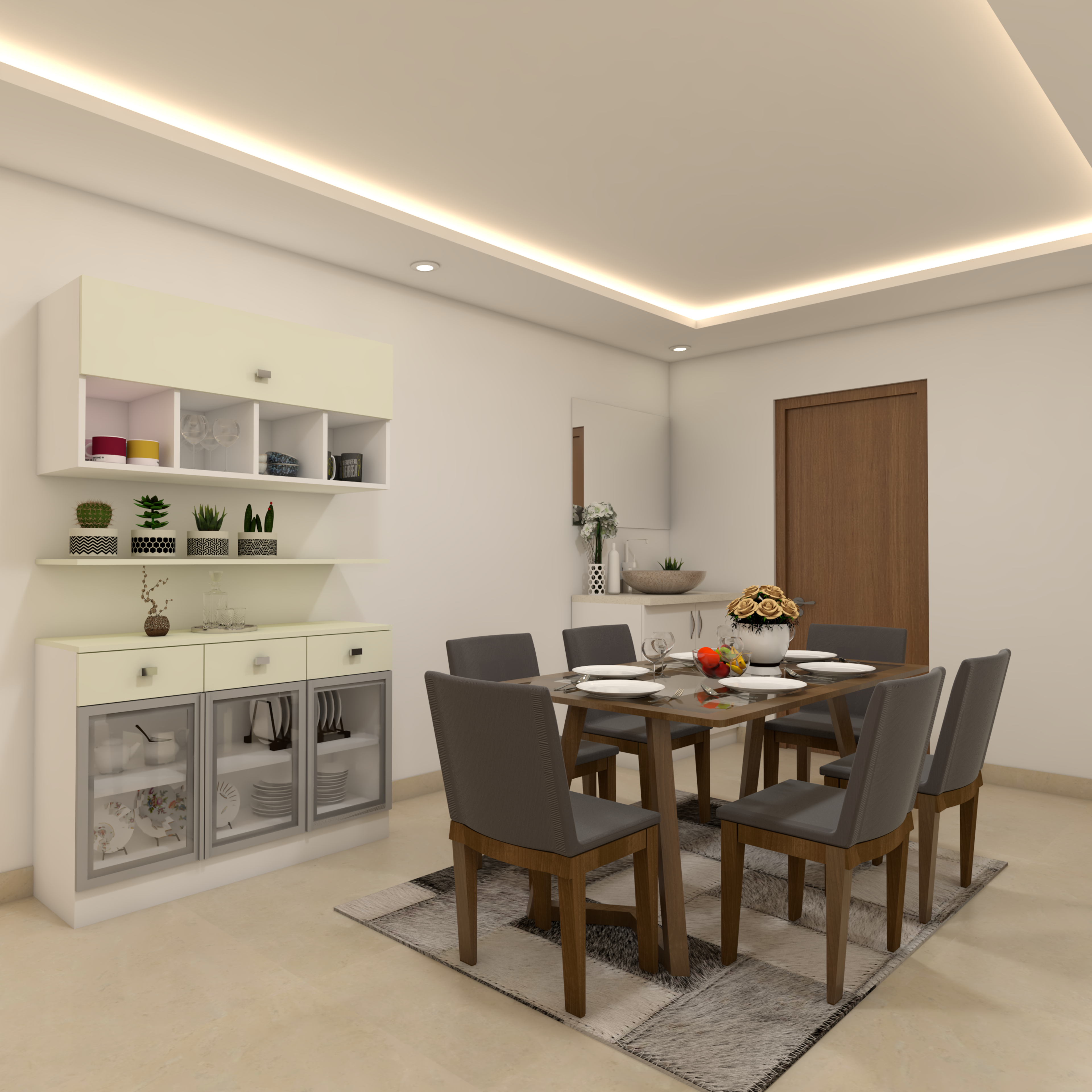 Modern Dining Room With 6 Seater Dining Table