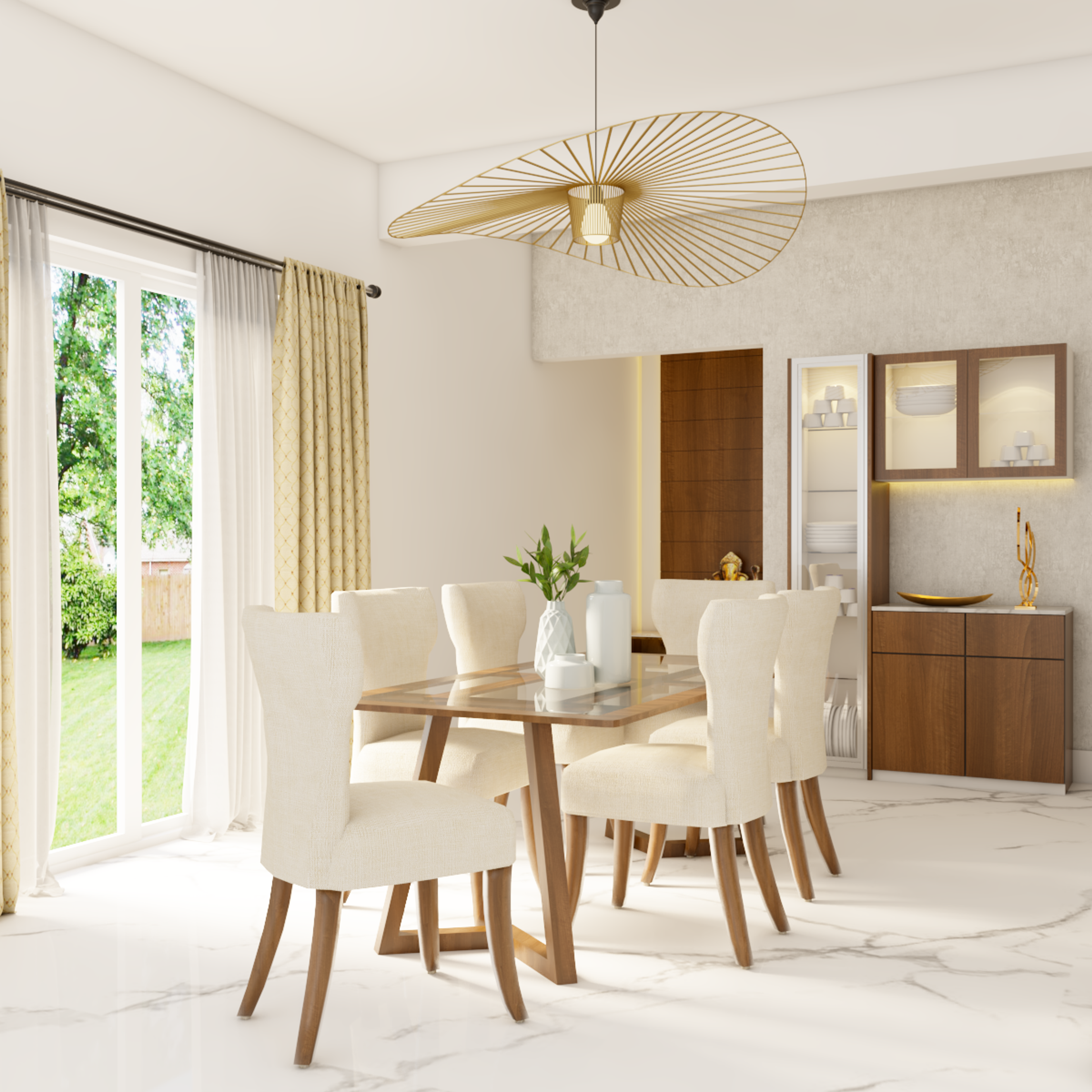 Small Dining Room With White And Marble Table Top