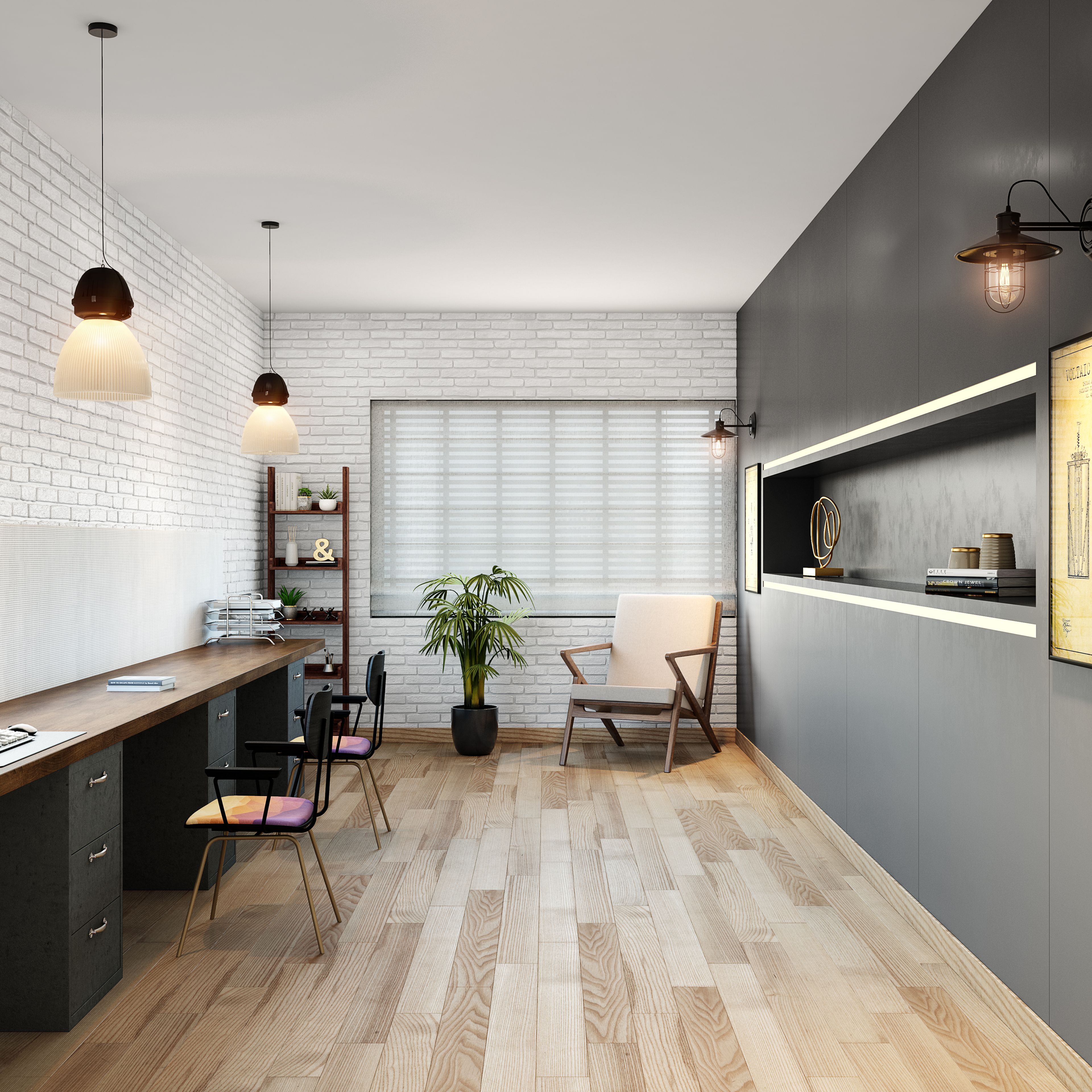 Home Office With Enough Shelving And Filing Cabinets
