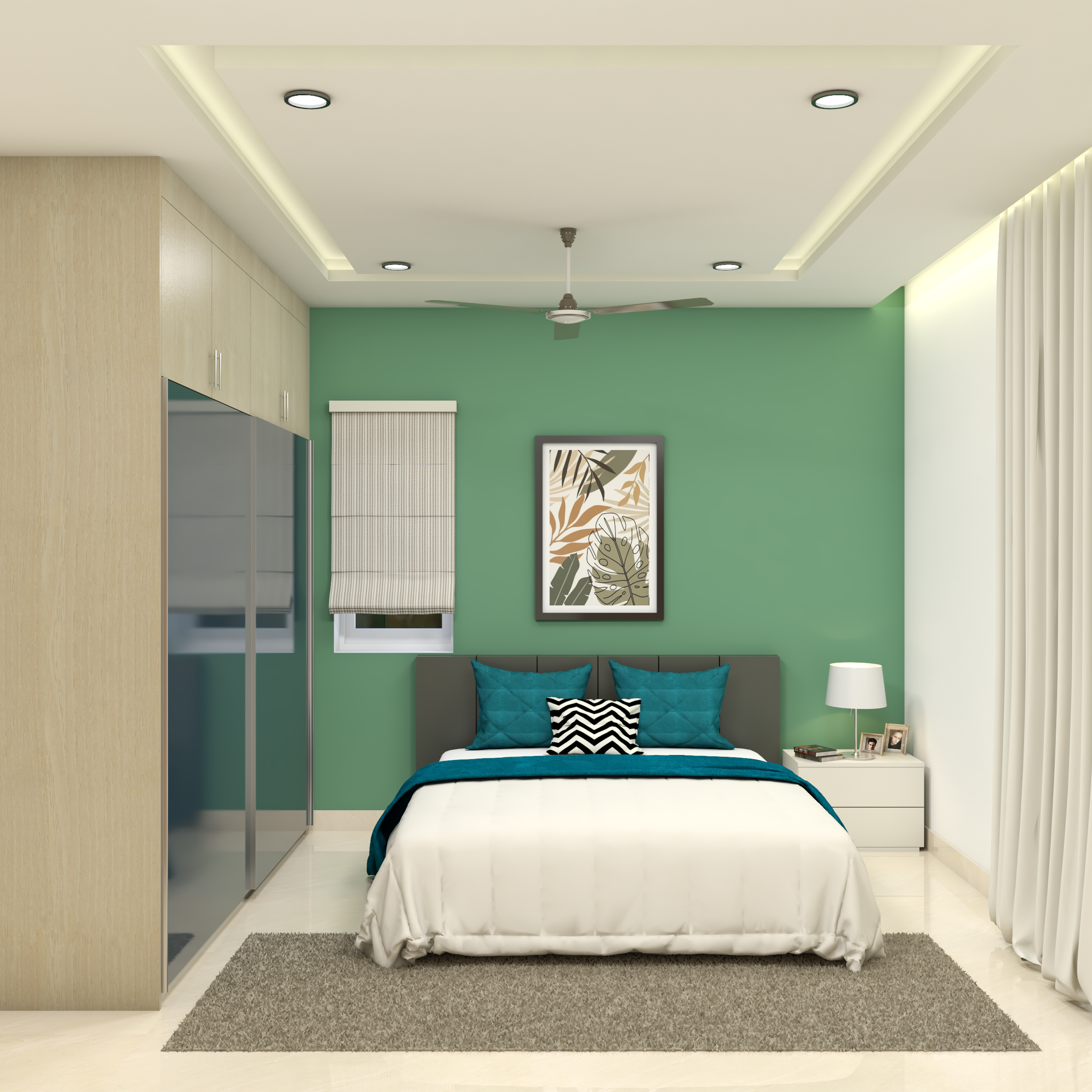 Kid's Room With Green Wall With Art Piece