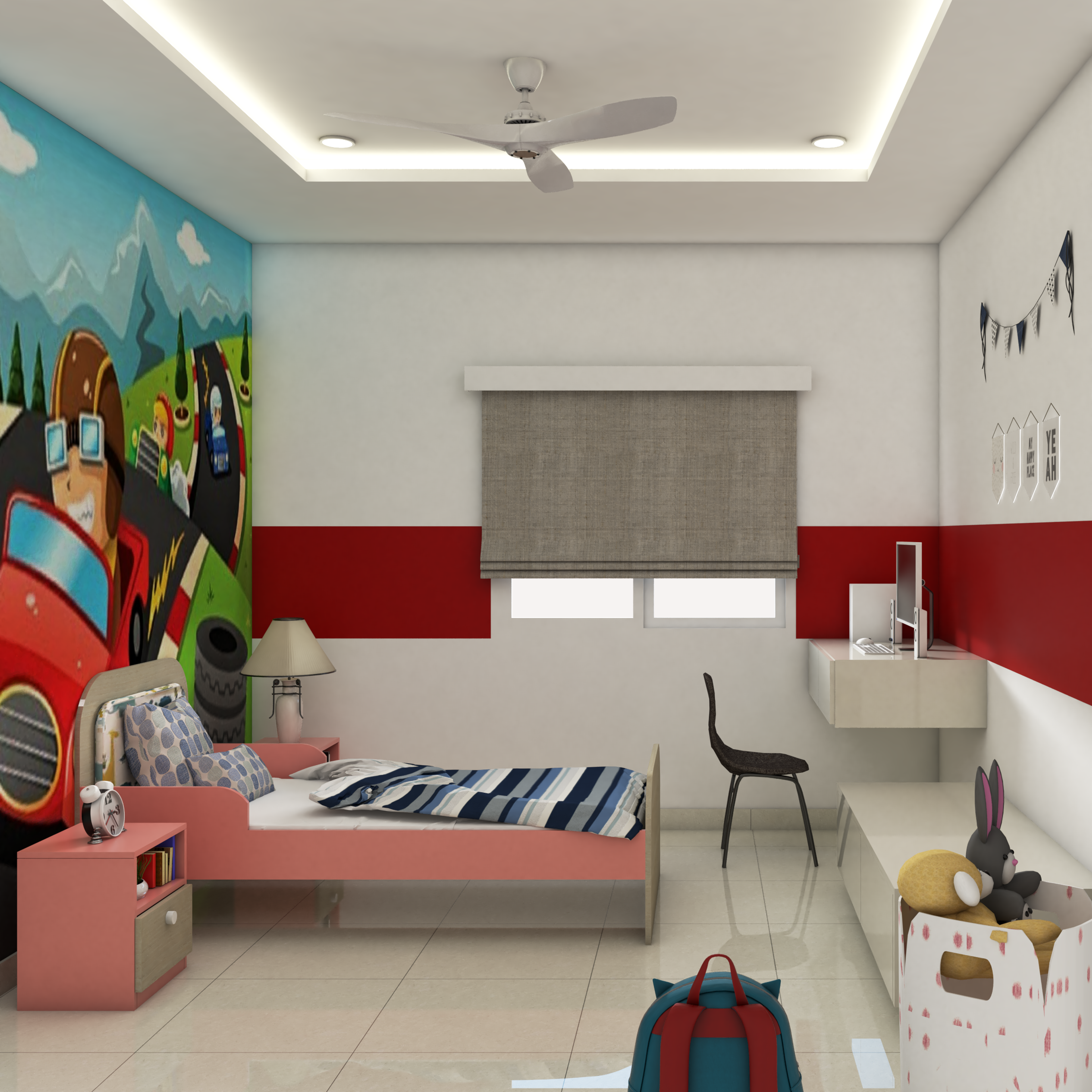 Kid's Room With Shades Of Red And Pink