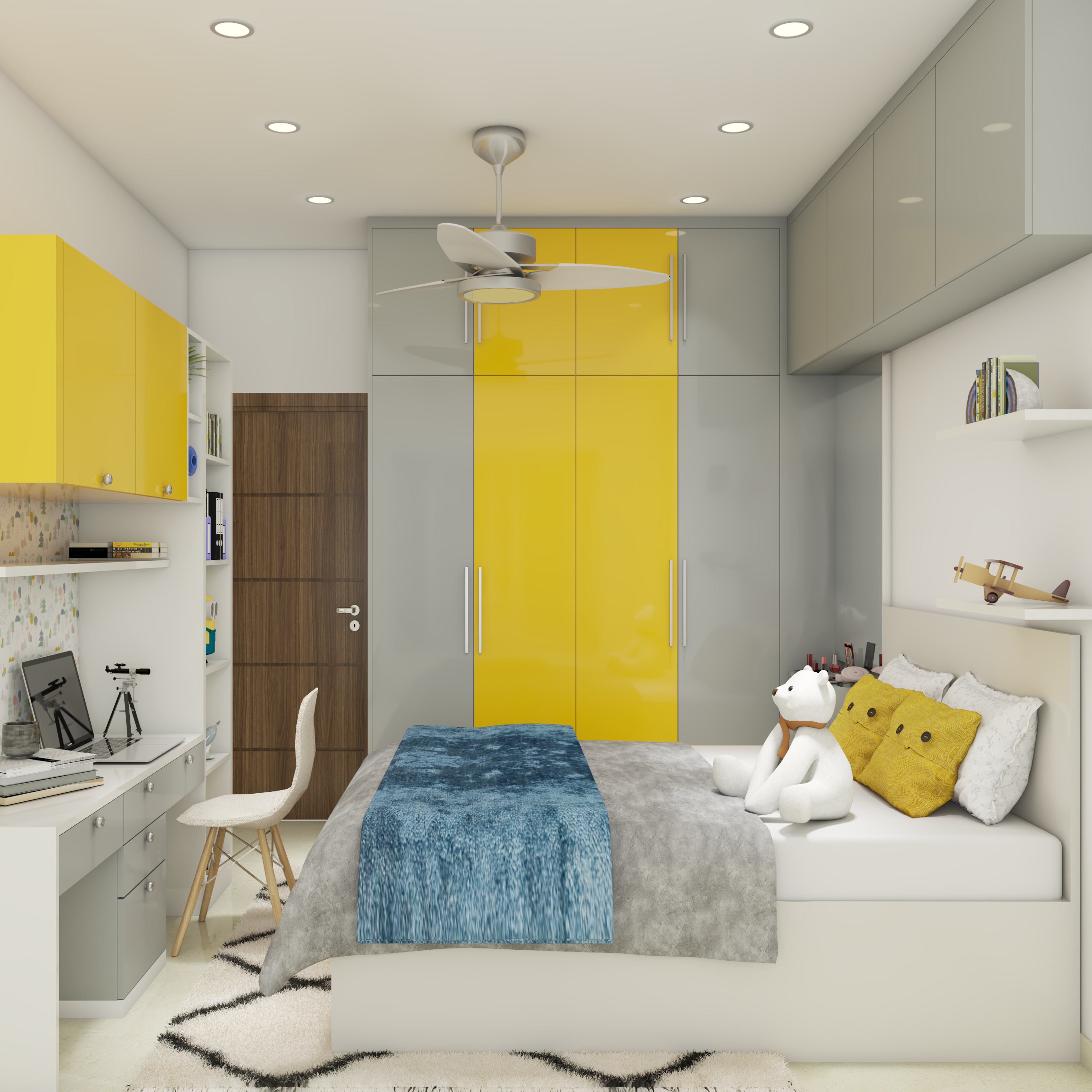 Small Kid's Room With Study table And Hinged Wardrobes