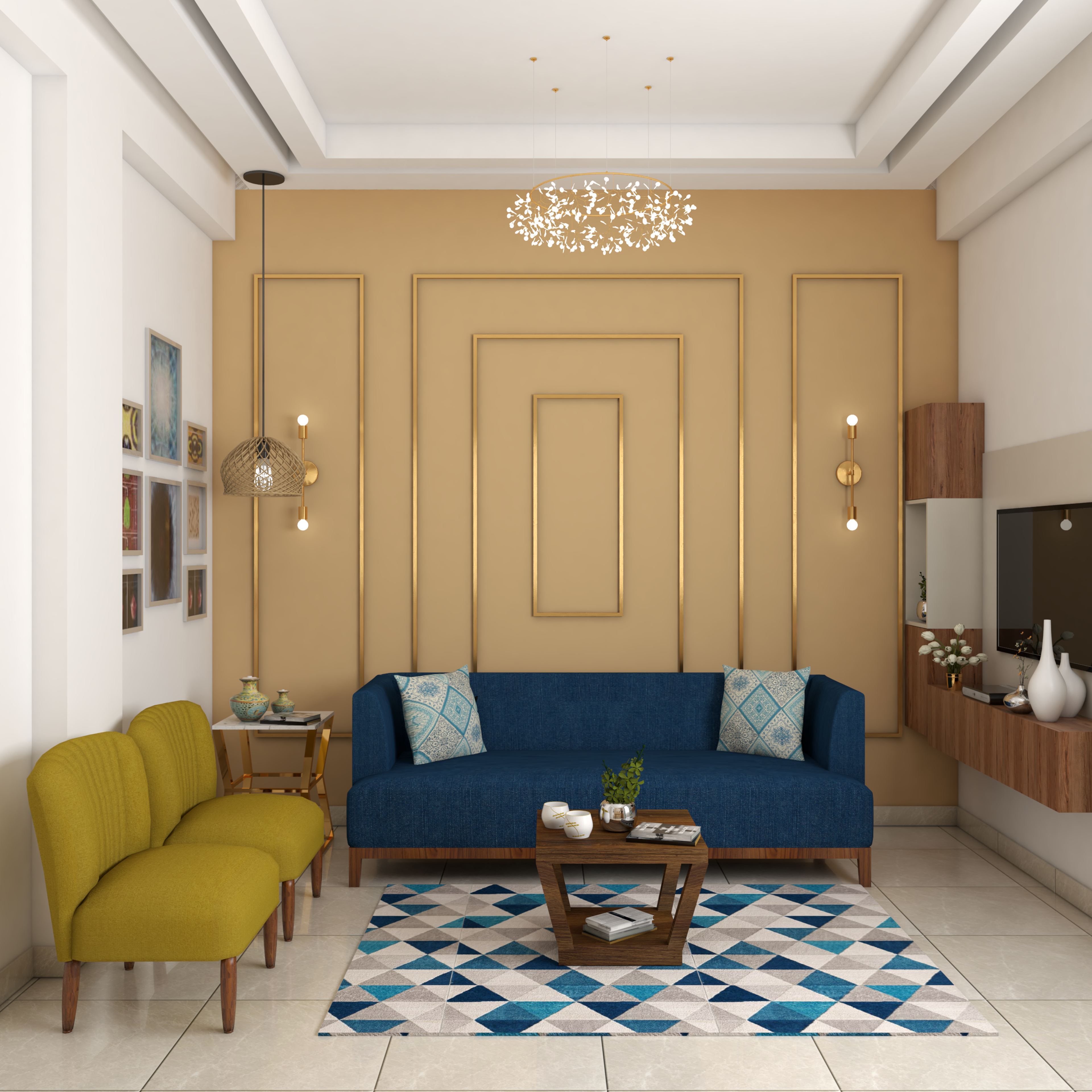 Small Living Room With Burnt Orange Wooden Trims