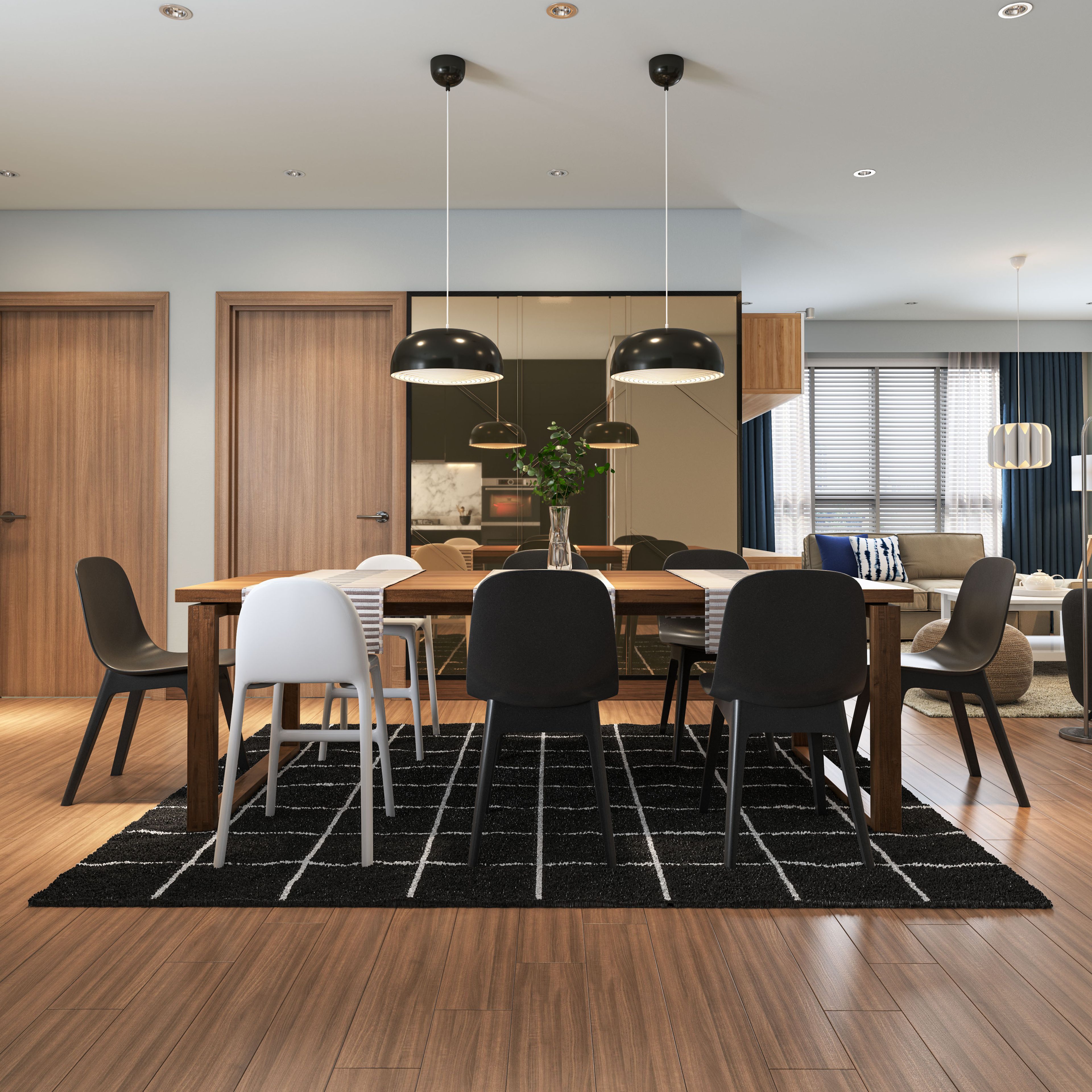 Minimal Dining Room Design With Pendant Lights