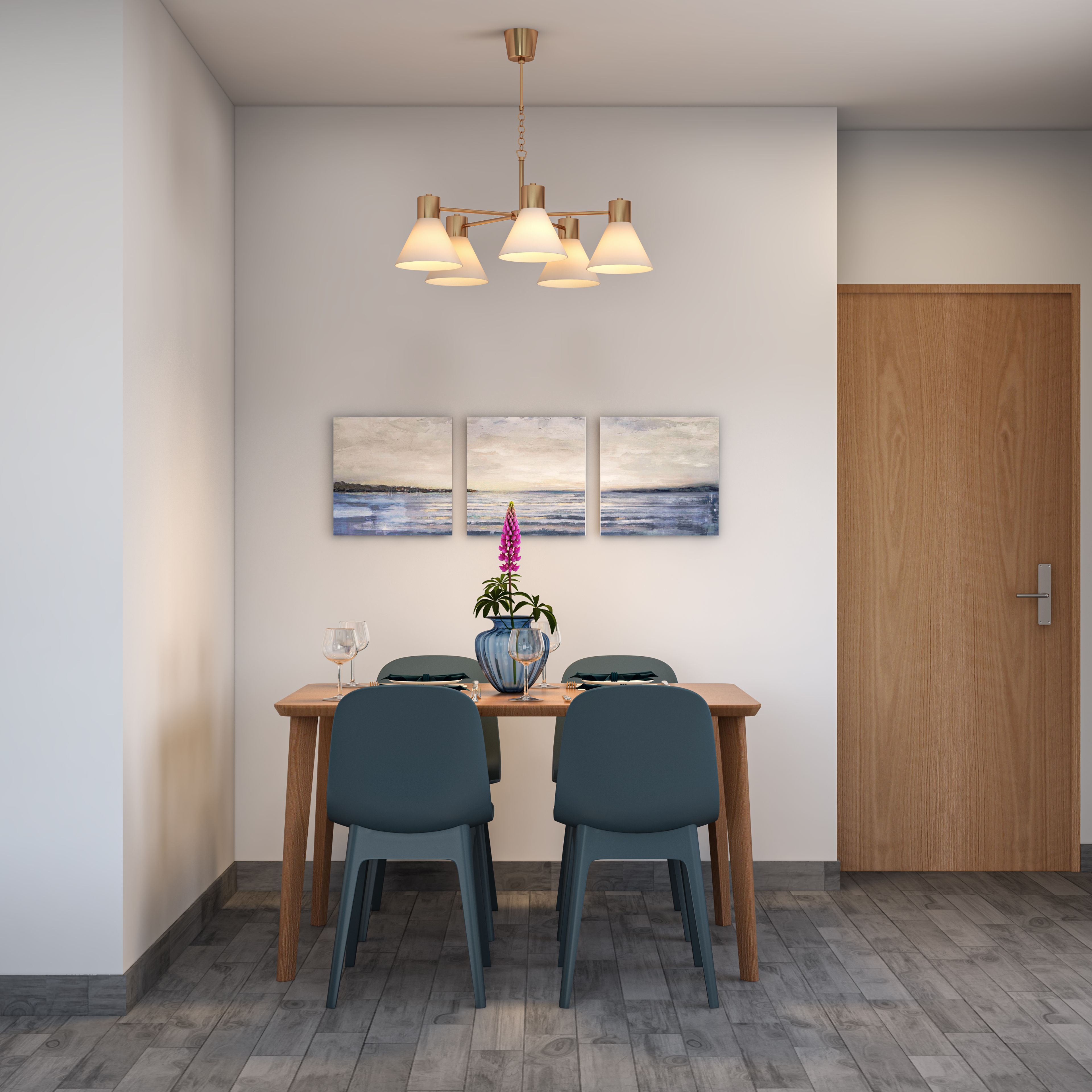 Minimal Dining Room Design Idea With Chandelier