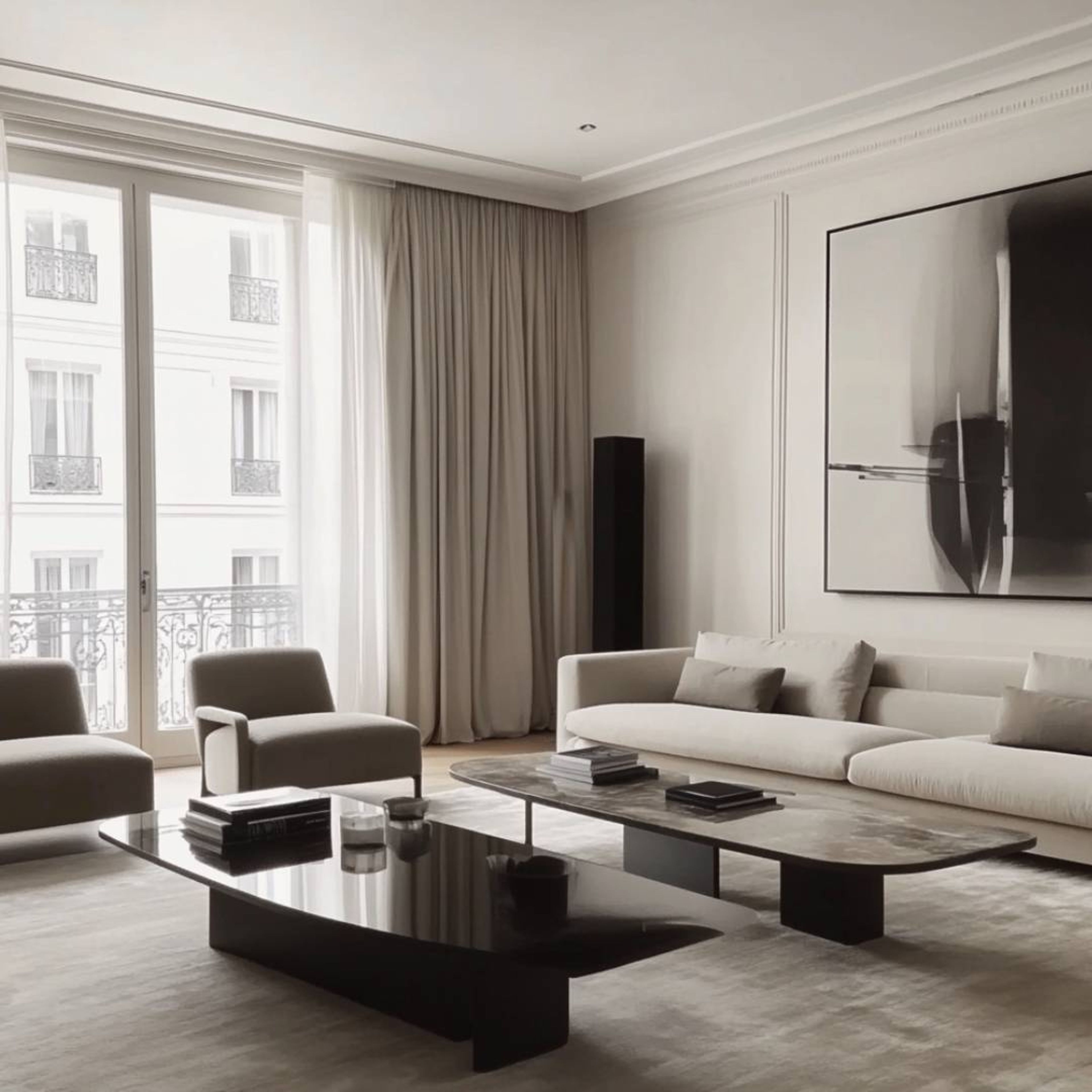 Living Room Design with Cream Sofa and TV