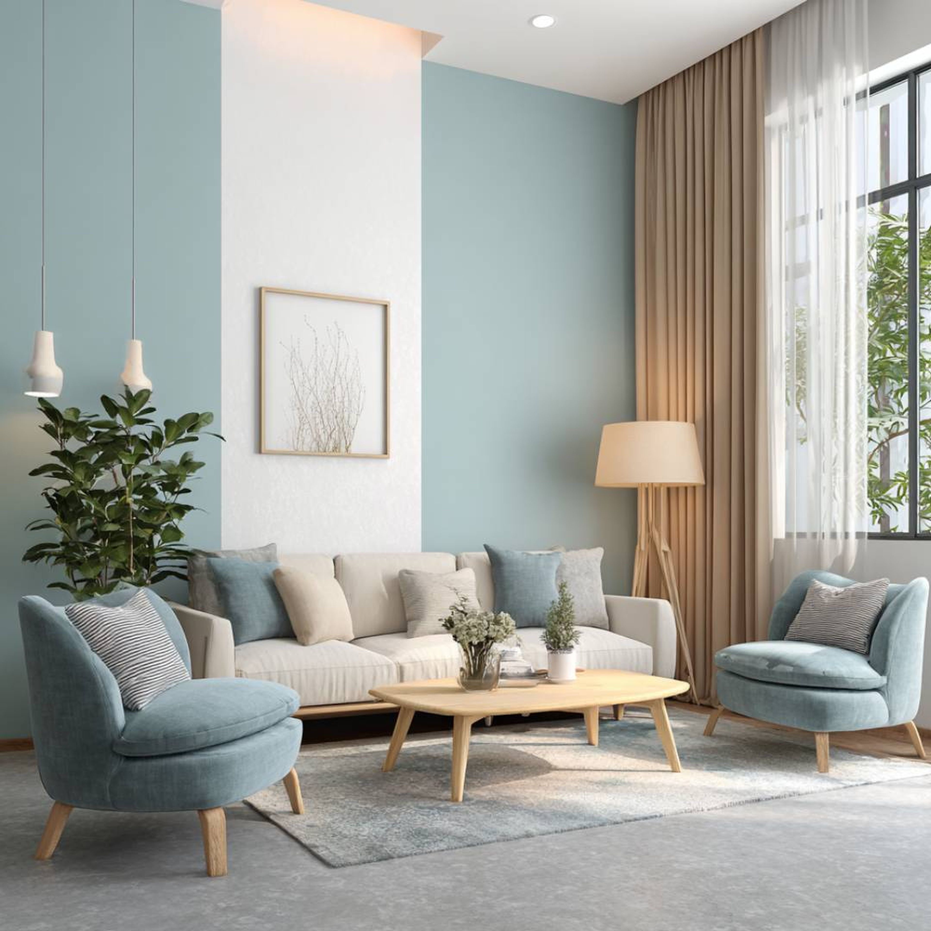 Teal Blue-Green Wall Paint Design With Vertical Panels