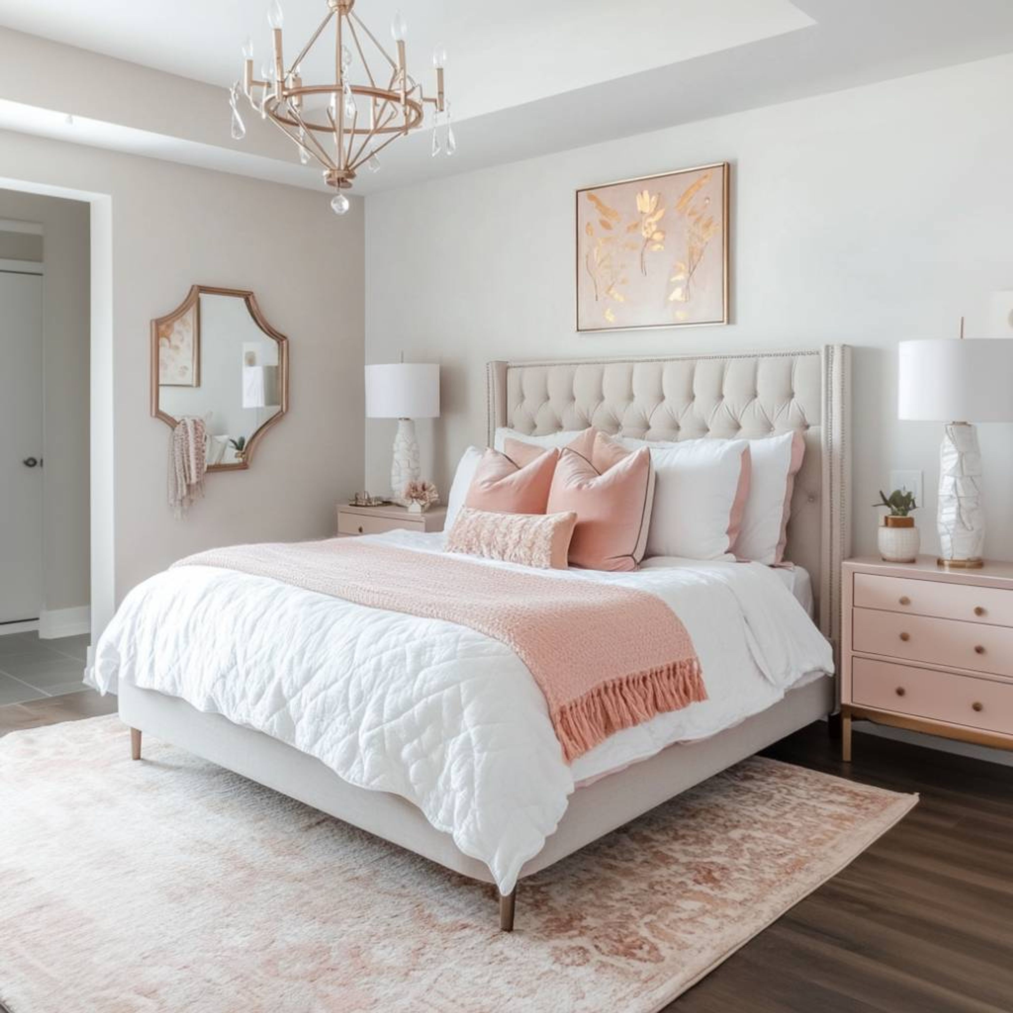 Master Bedroom Design with Cream Headboard with Bed Frame