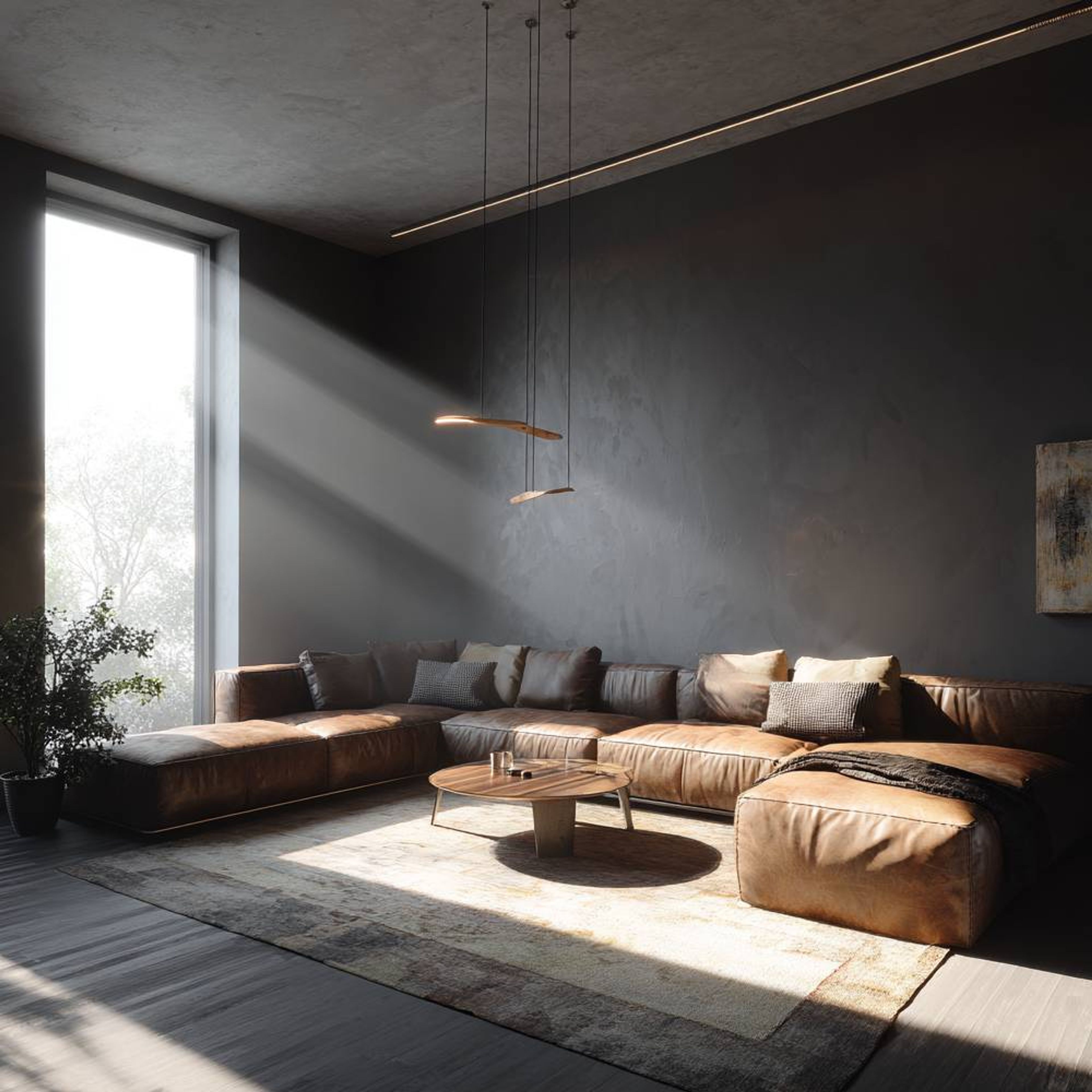 Leather Sofa-Centric Rustic Living Room Design with Wood Accents