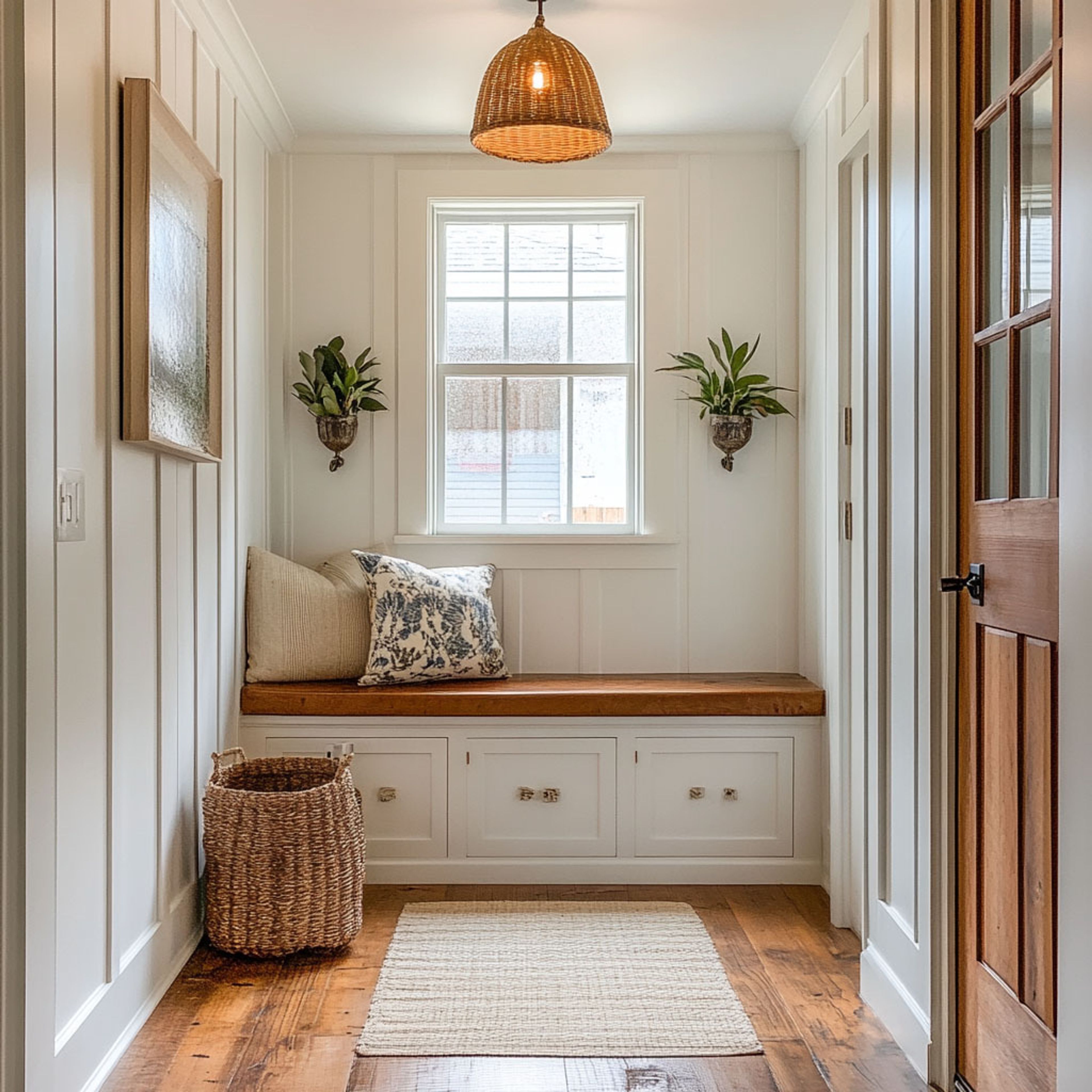 Frosty White and Brown Foyer Design with Matte Finish