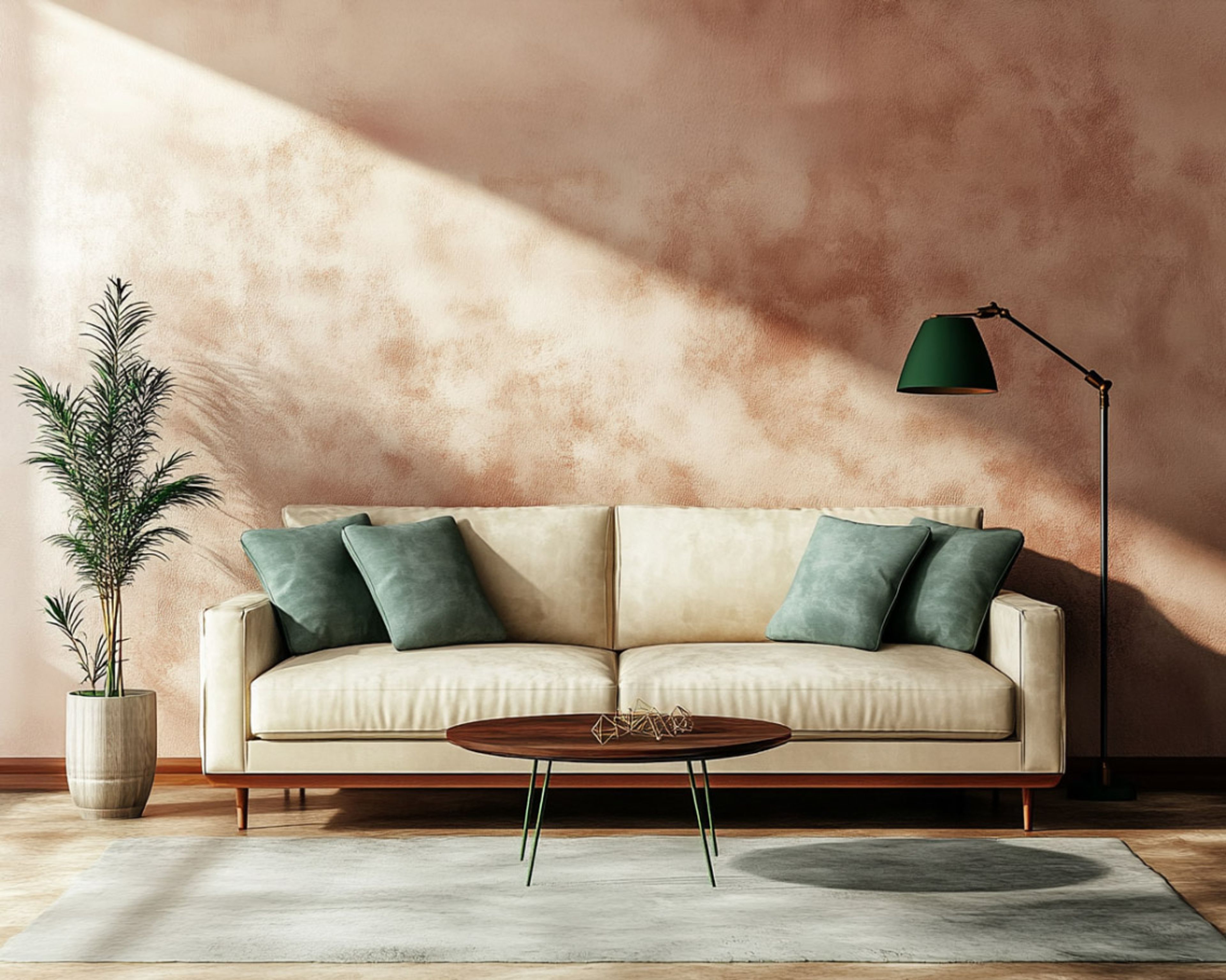 Modern Living Room Design With Cream Sofa and Planters