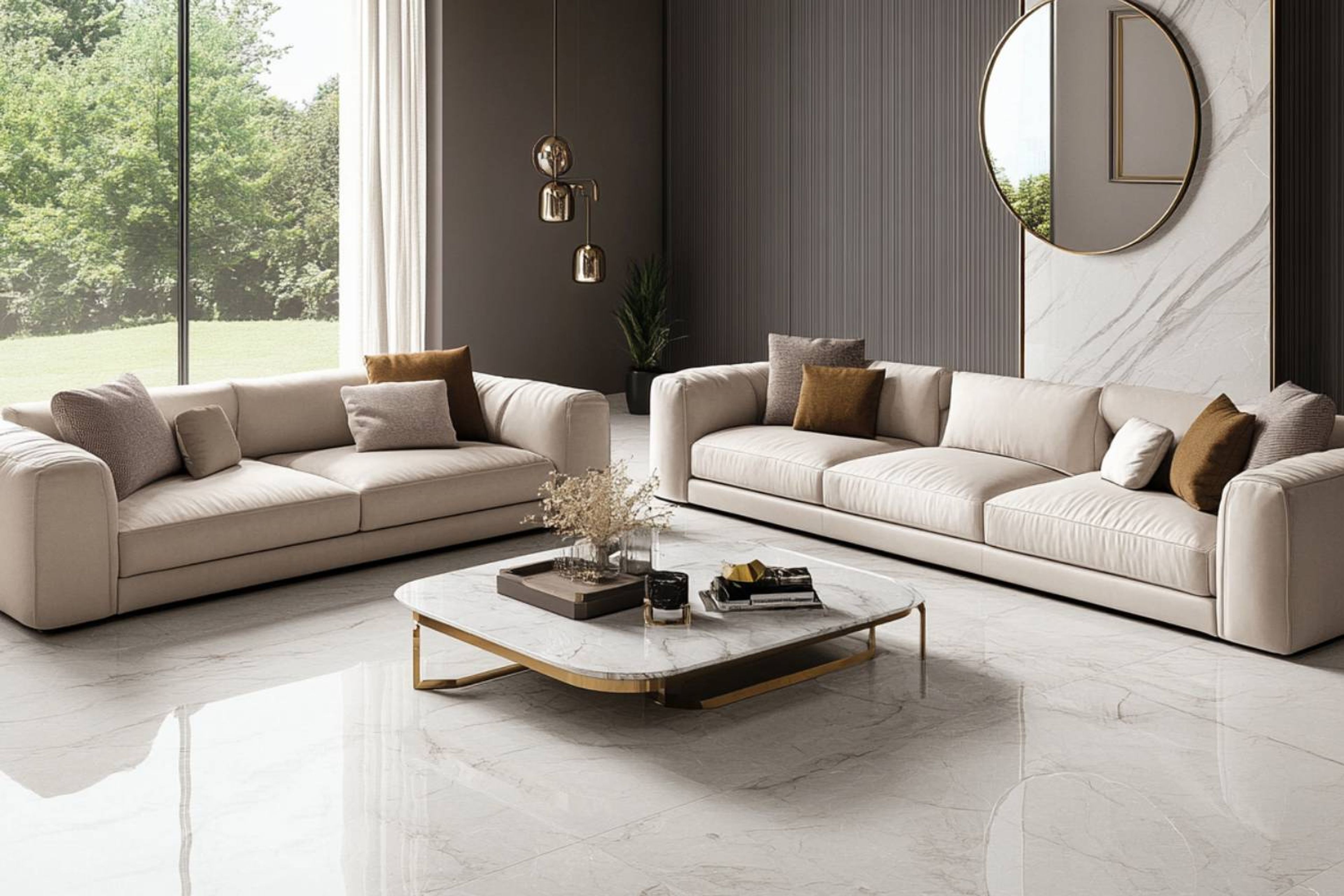 Cream Rectangular Tiles Flooring Design