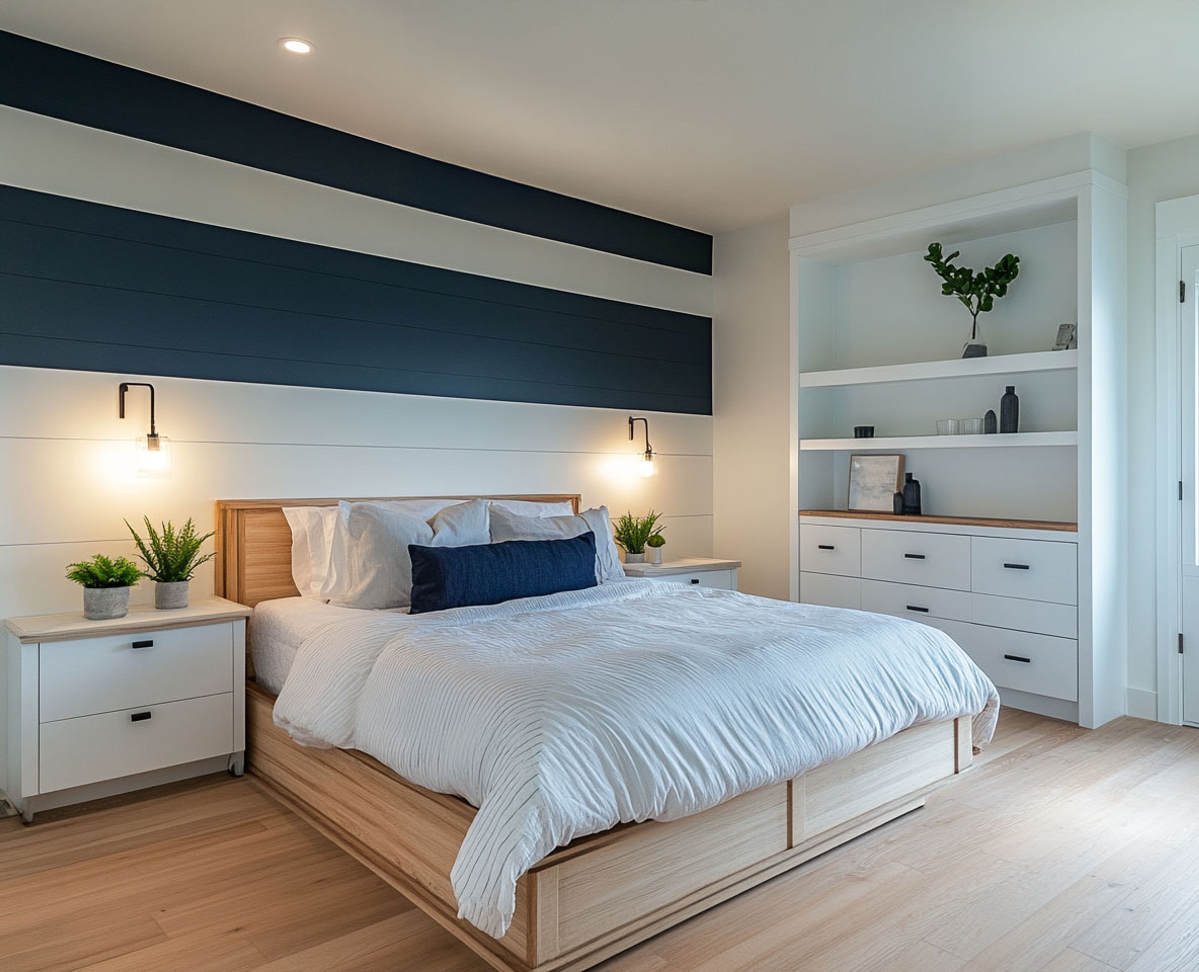 Blue and White Wooden Wall Panels Wall Design